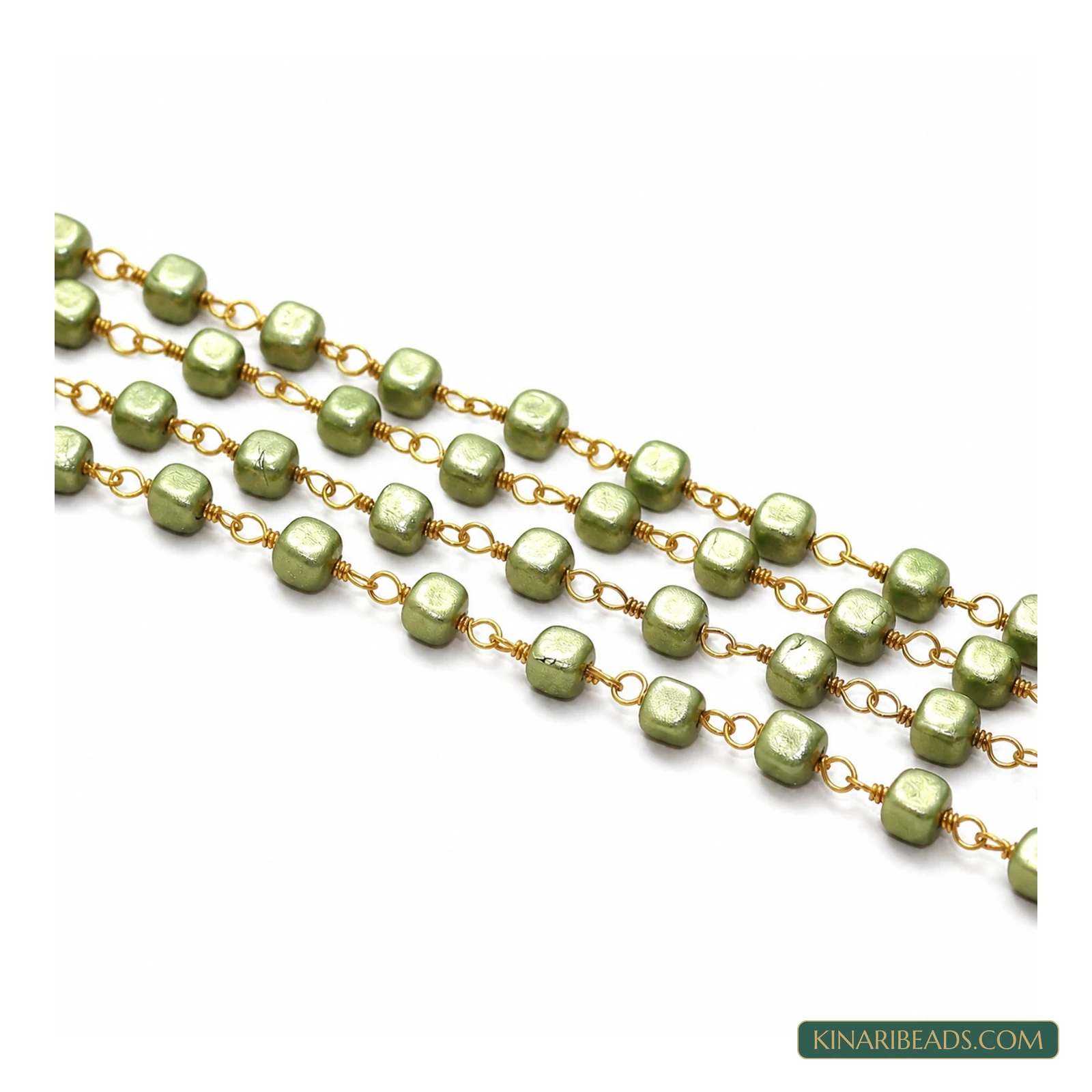 Green Square Glass Beaded Chain – 4mm