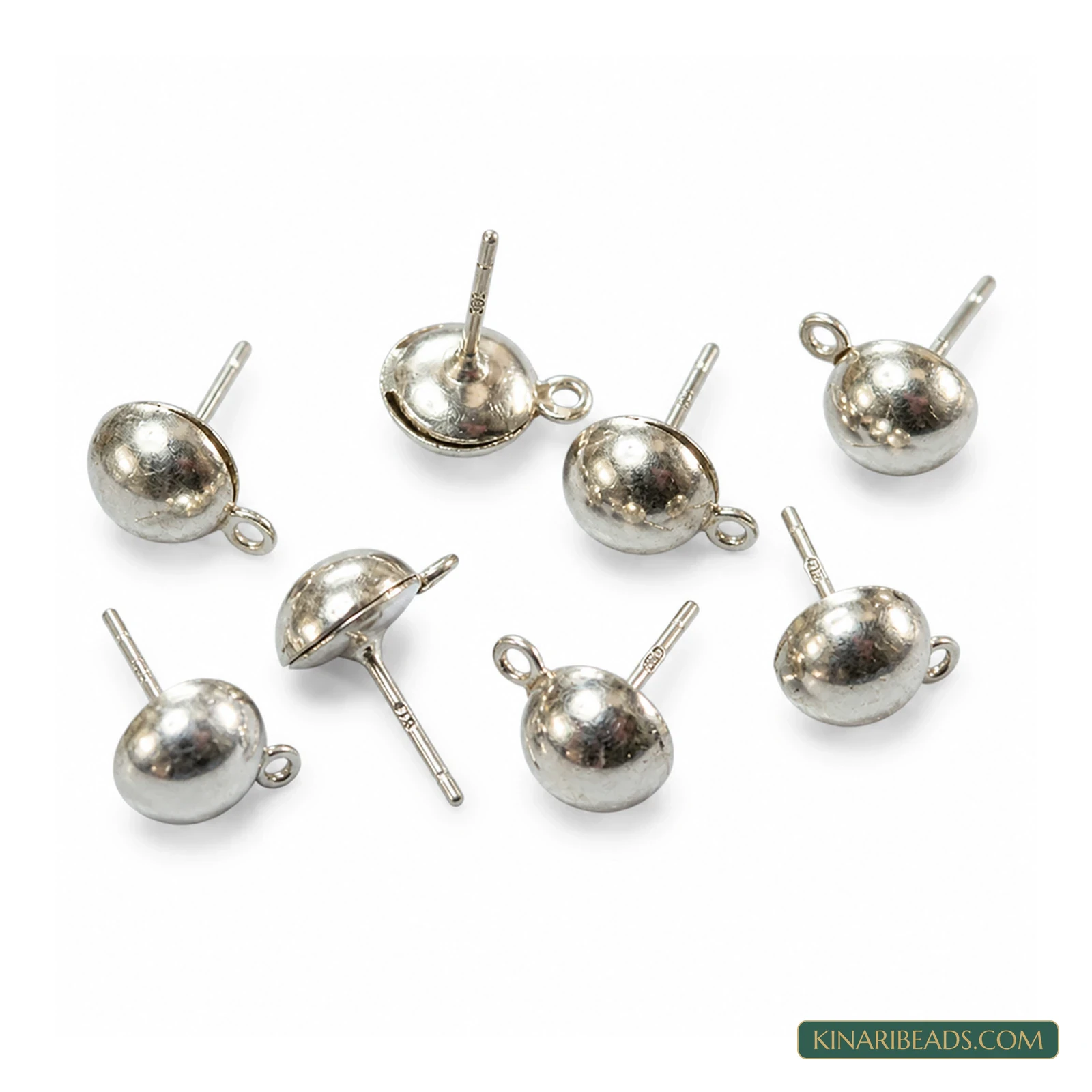 Half-Ball Earring Posts with Loop – 10mm, 10 Pack