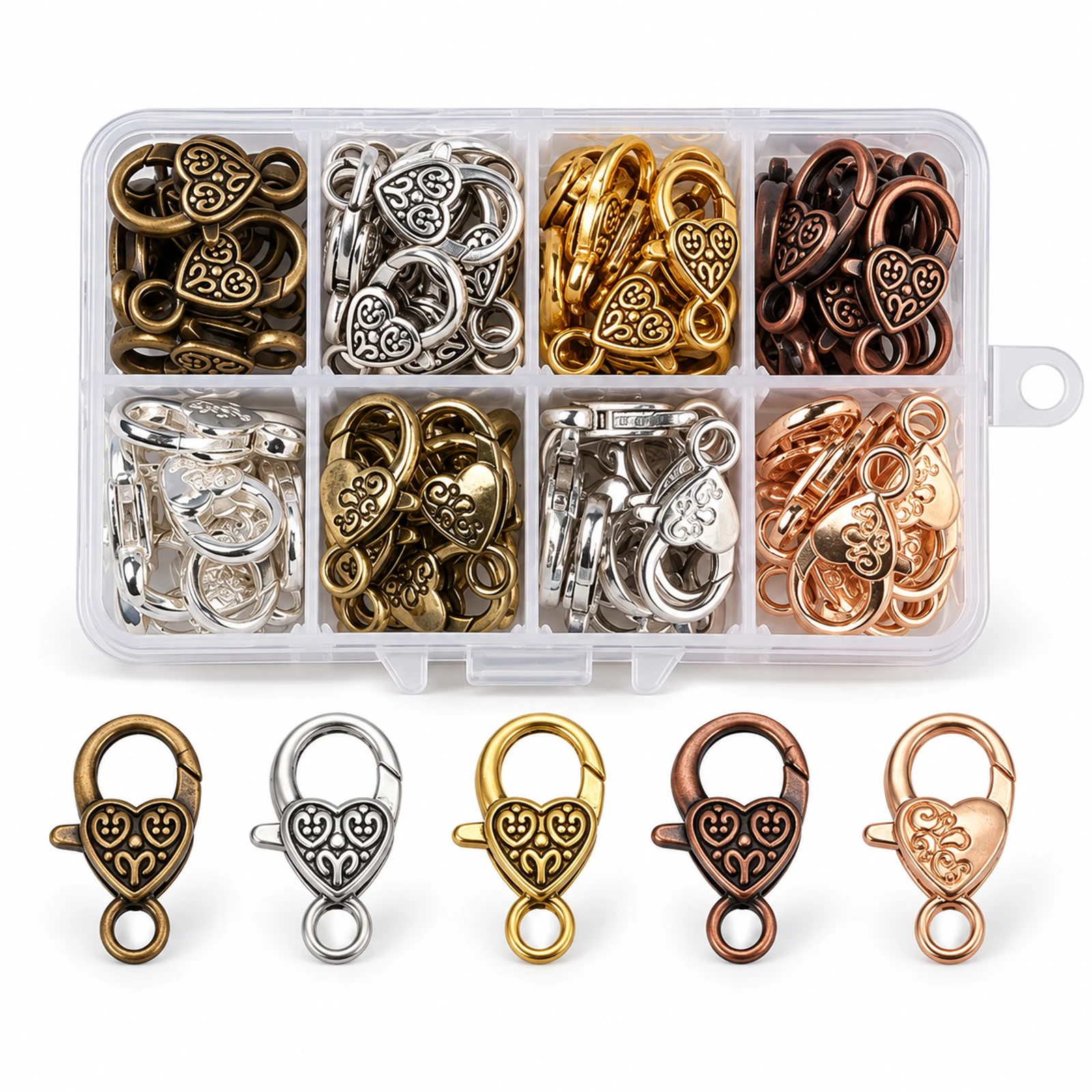 Heart Lobster Claw Clasps Mixed-Metal Kit - Mixed Metal Colours colour