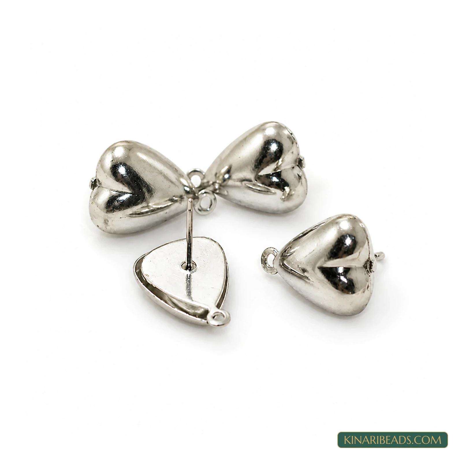 Heart Post Stud Findings with Loop – 16x11mm, 4 Pack
