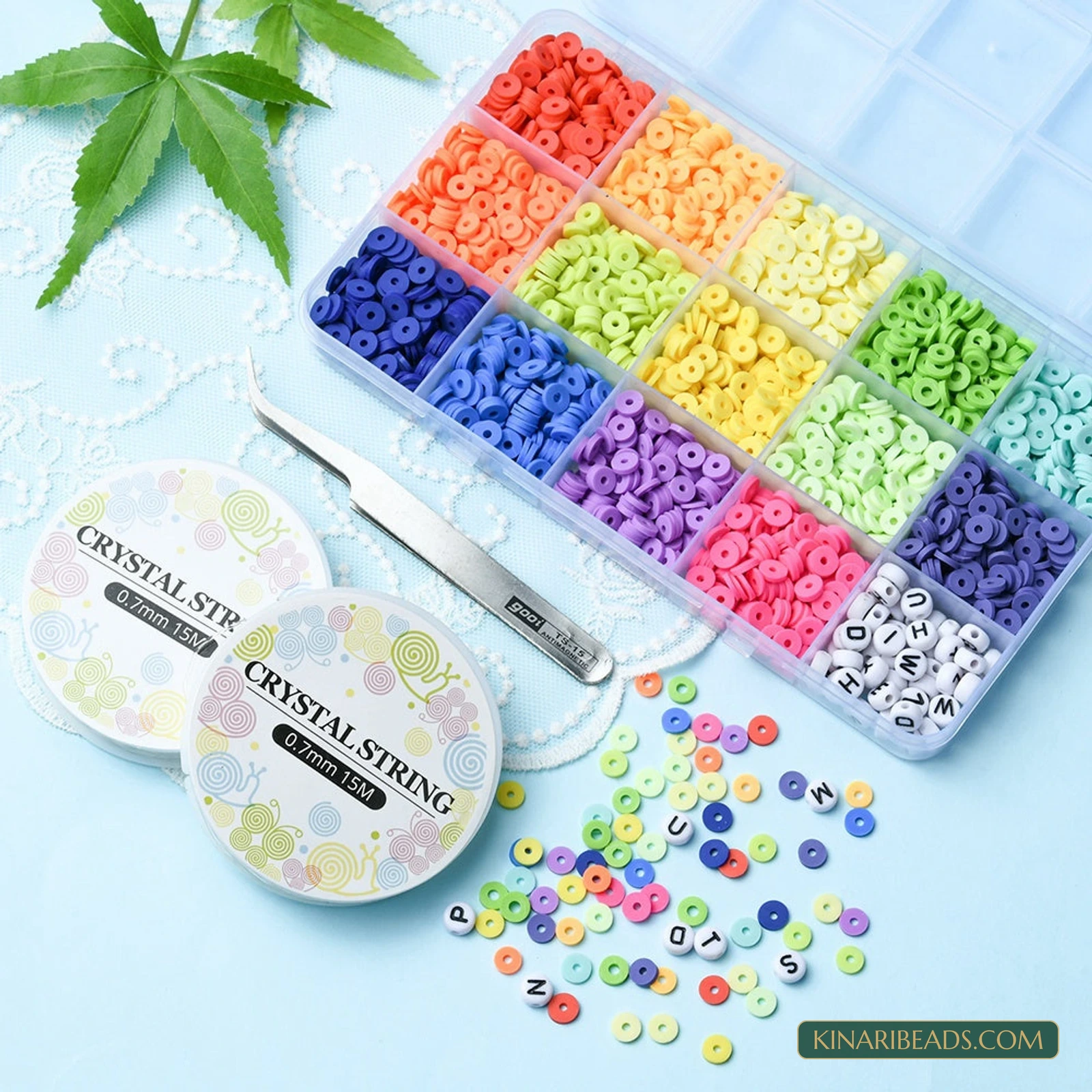 Heishi & Letter Beads Word Bracelet Making Kit with Thread & Tweezers