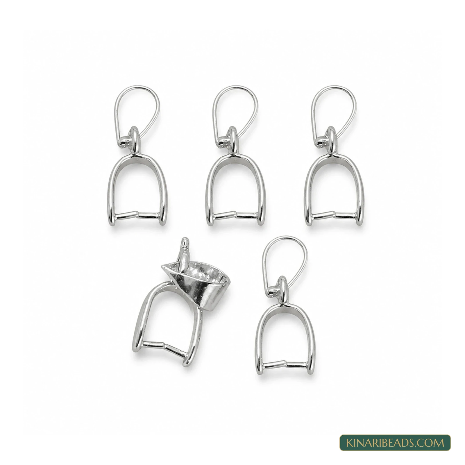 Hinged Silver Pendant Pinch Bails 10mm – 5 Pack