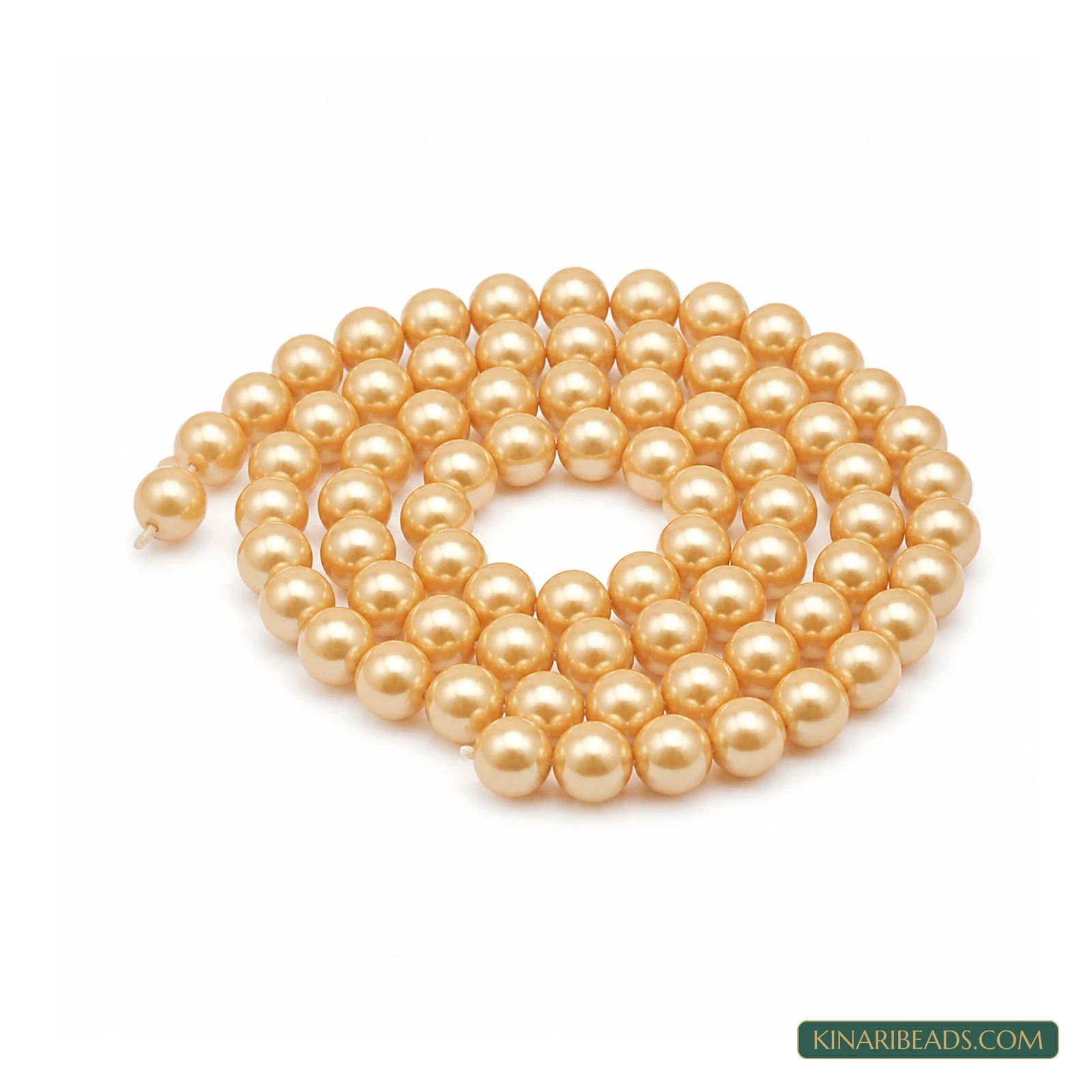 Ivory & Peach Round Glass Pearl Beads – 8mm, 1 String - Peach colour