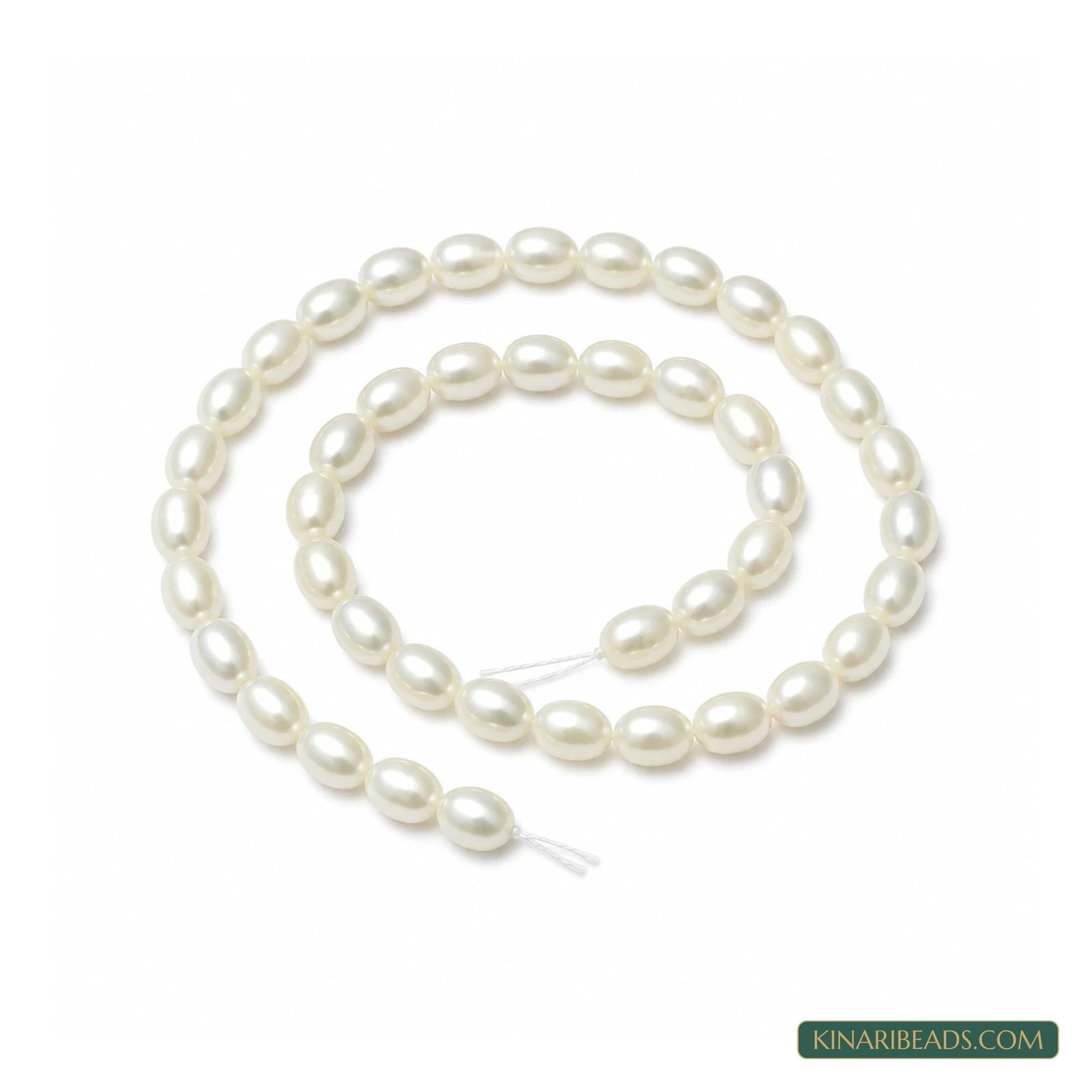 Ivory Oval Glass Pearl Beads – 7x5mm, 1 String