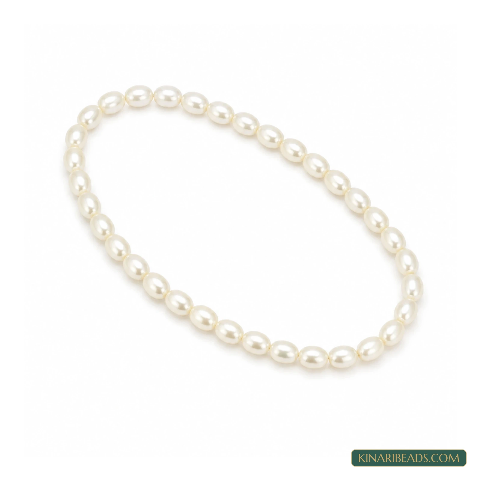 Ivory Oval Glass Pearl Beads – 8x6mm, 1 String