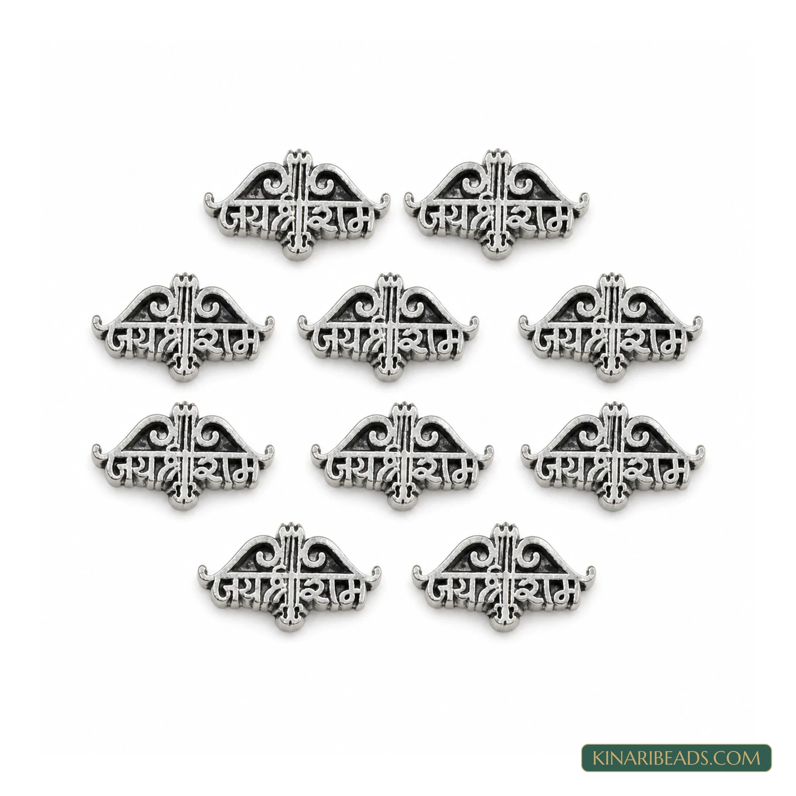 Jai Shree Ram German Silver Rakhi Connectors – 14x8mm, 10 Pack