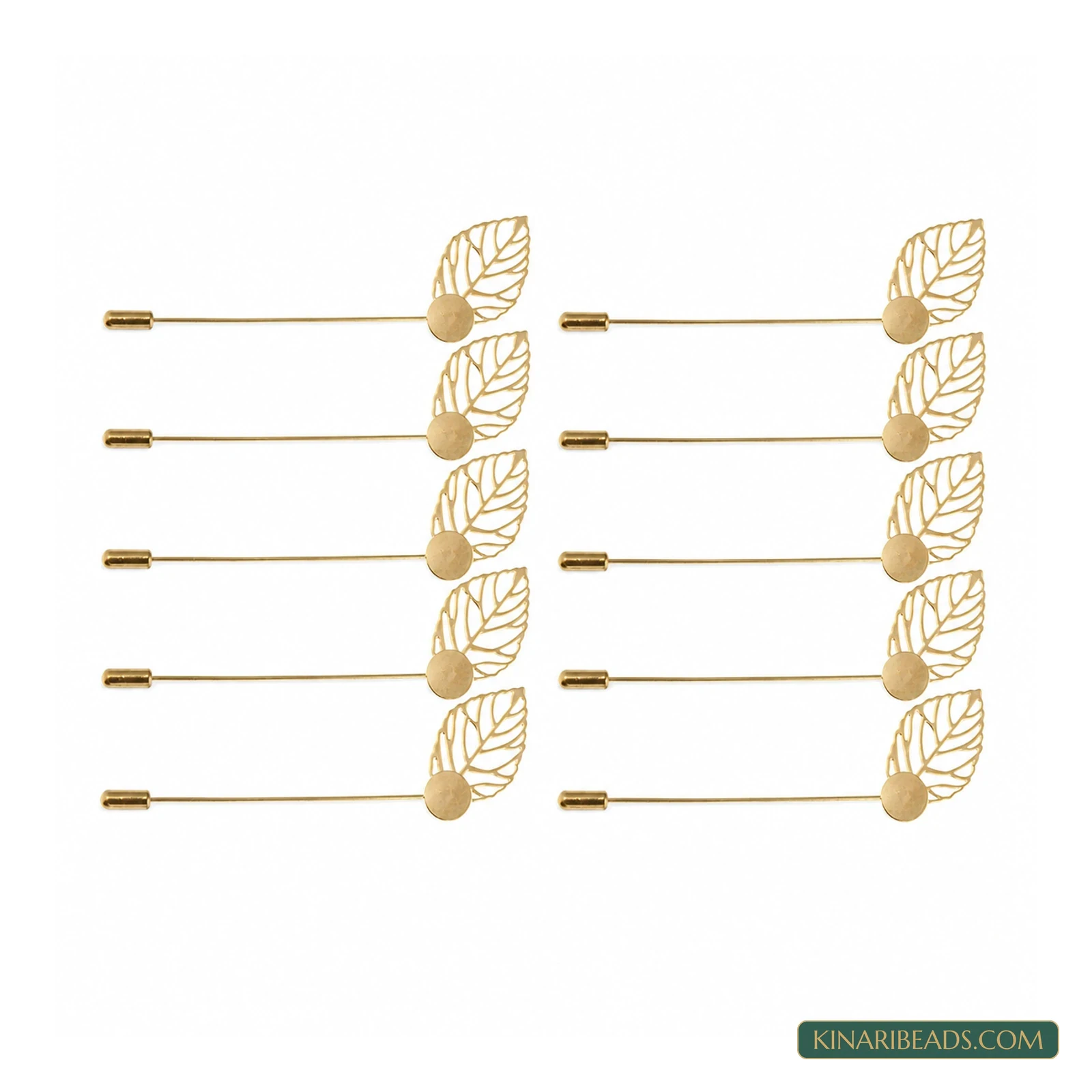 Leaf Tray Stick Lapel Pins – 7cm, 10 Pack - Golden colour
