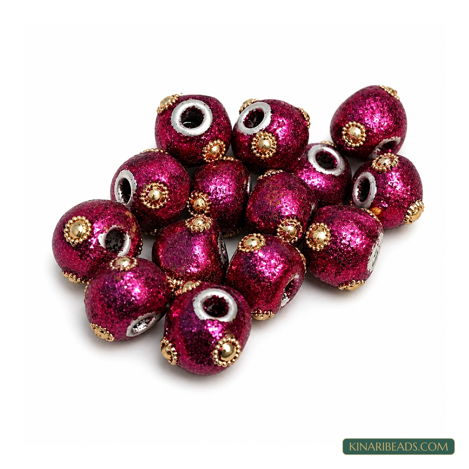 Magenta Glitter Rondelle Lac Beads 12mm – 20 Pcs