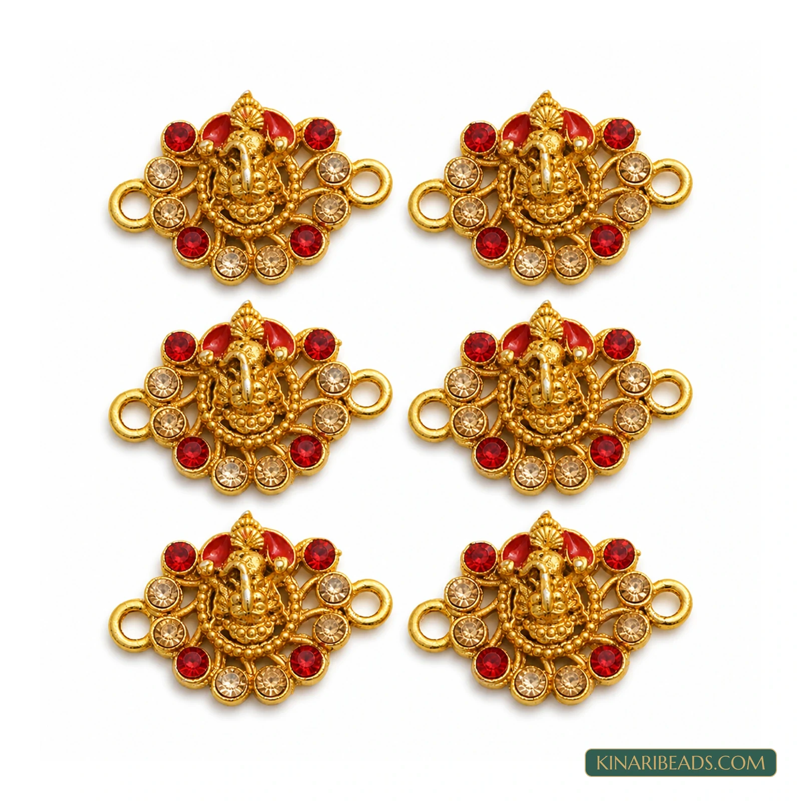 Meenakari Ganesha Rakhi Connectors – 25x17mm, 6 Pack