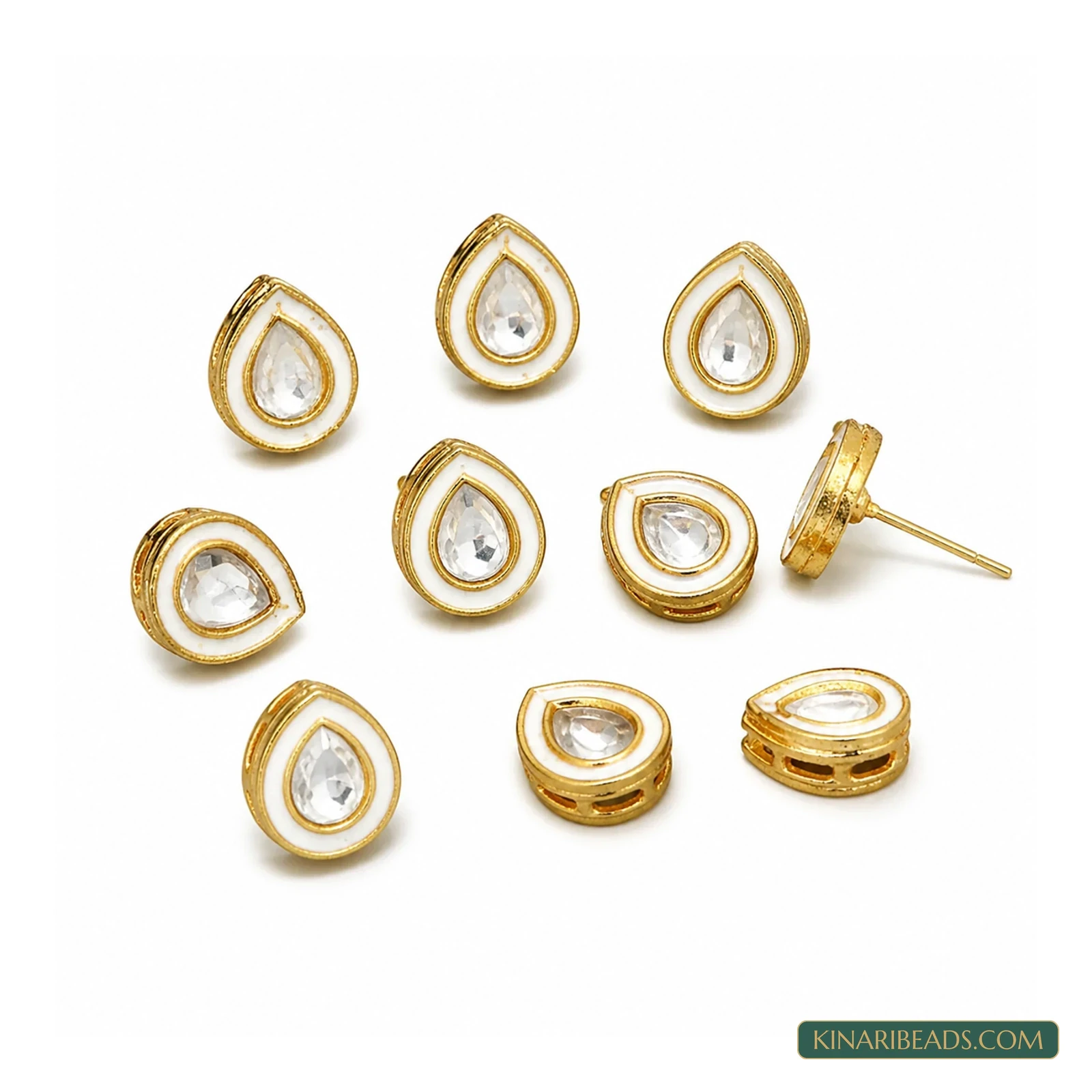 Meenakari Kundan Earring Studs – 11x14mm, 10 Pack - White colour