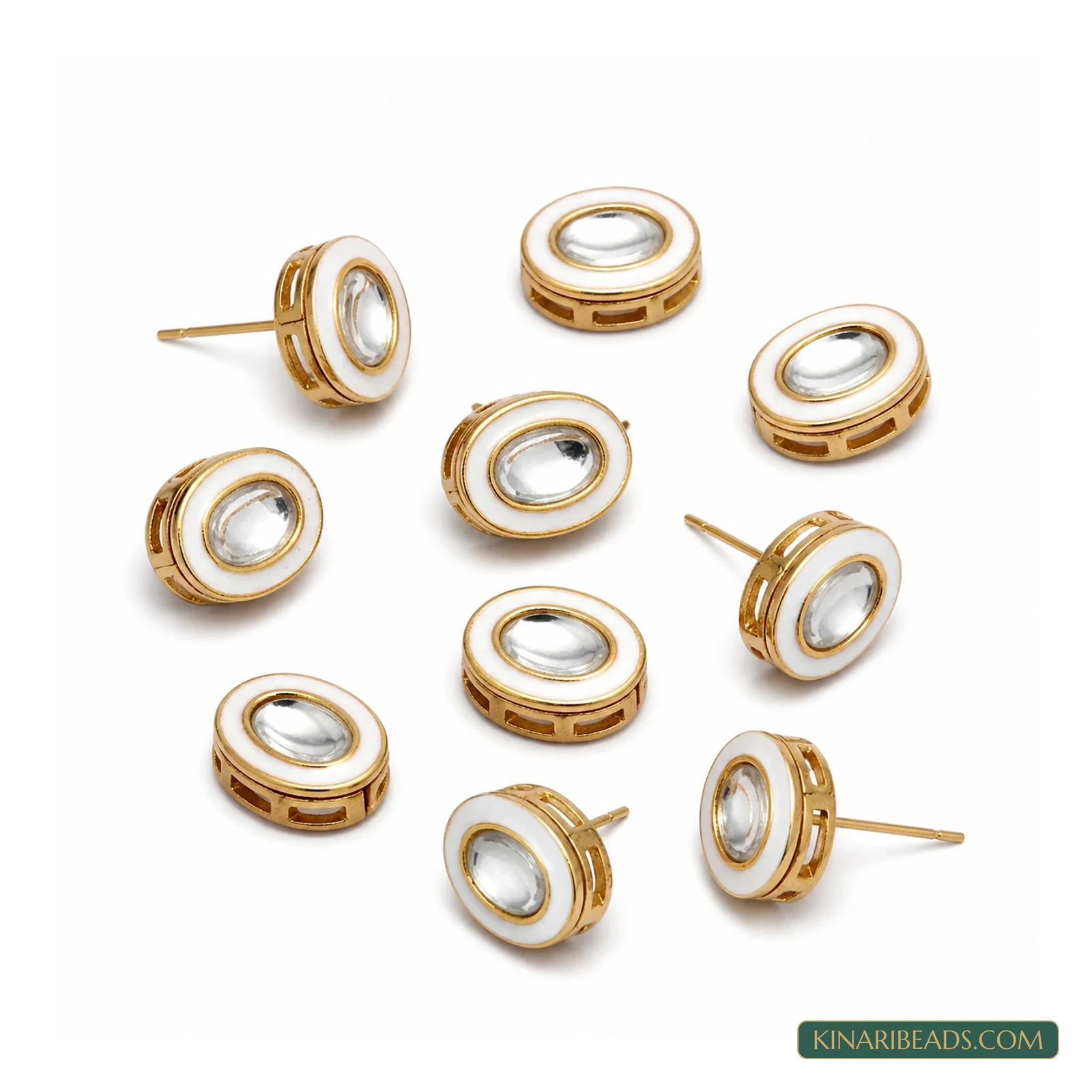 Meenakari Kundan Earring Studs – 13x10mm, 10 Pack - White colour
