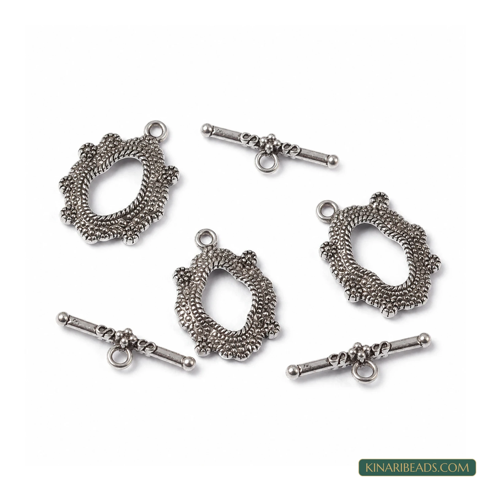Metal Toggle & T-Bar Clasp Sets Oval Antiqued Silver-Tone 25x17x3mm – 5 Sets / 50 Sets