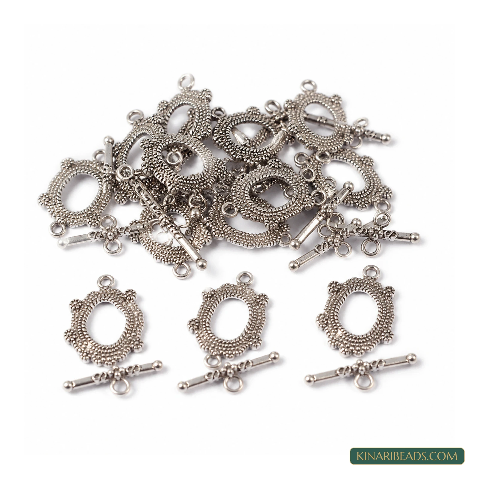 Metal Toggle & T-Bar Clasp Sets Oval Antiqued Silver-Tone 25x17x3mm – 5 Sets / 50 Sets product image