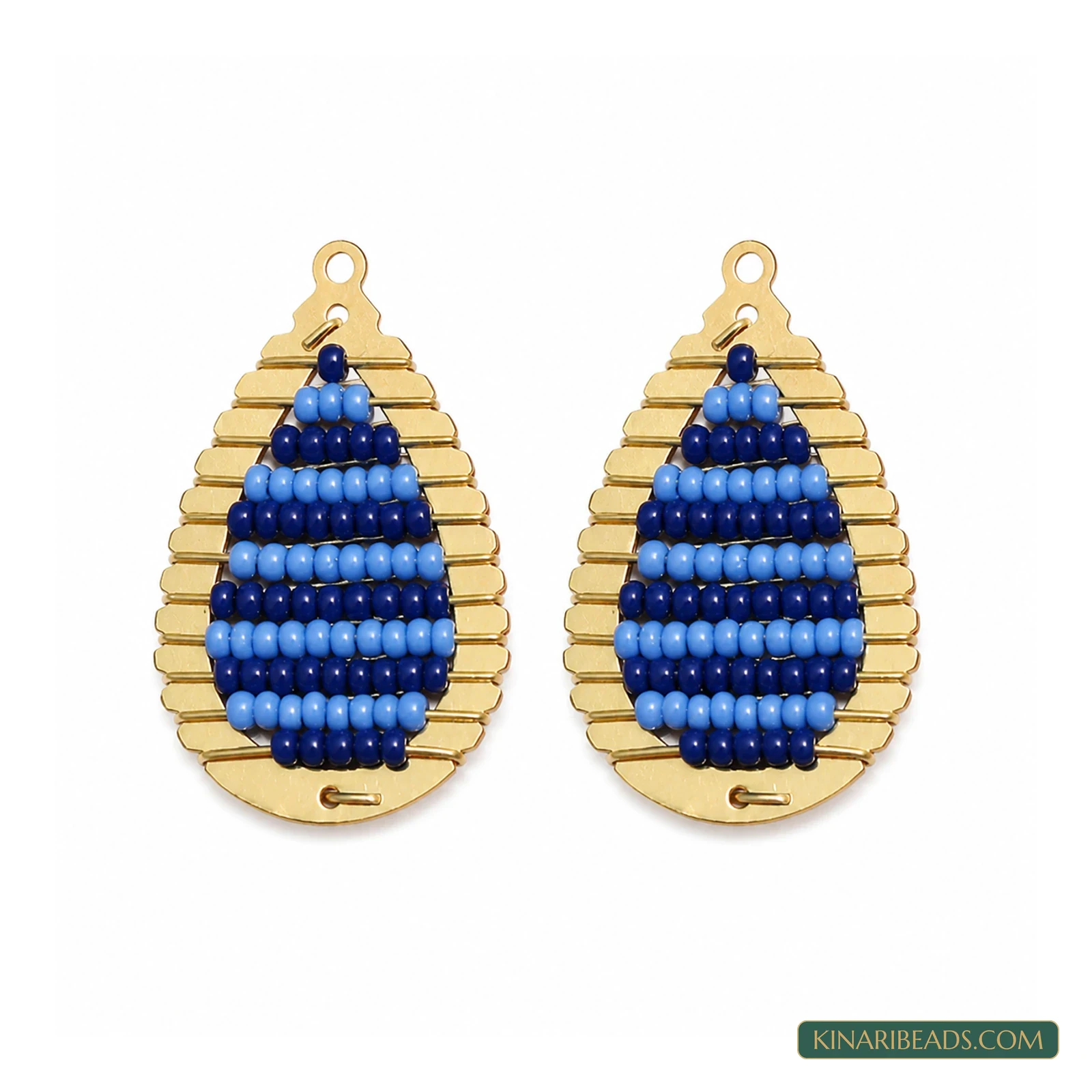 Miyuki Beaded Drop Earring Connectors – 32x20mm, 2 Pack - Blue colour