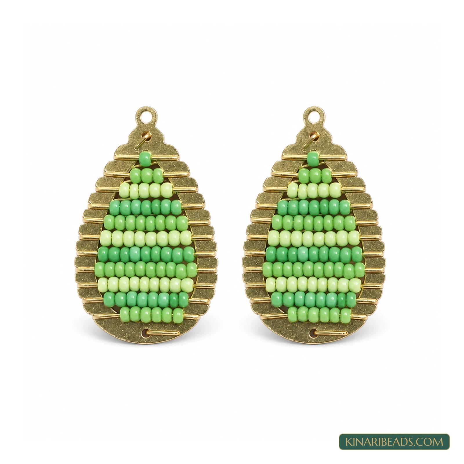 Miyuki Beaded Drop Earring Connectors – 32x20mm, 2 Pack - Green colour