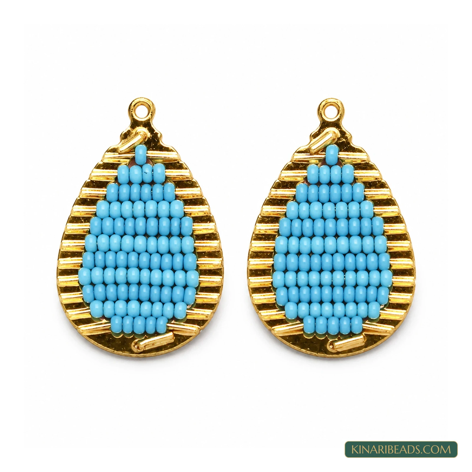 Miyuki Beaded Drop Earring Connectors – 32x20mm, 2 Pack - Turquoise colour