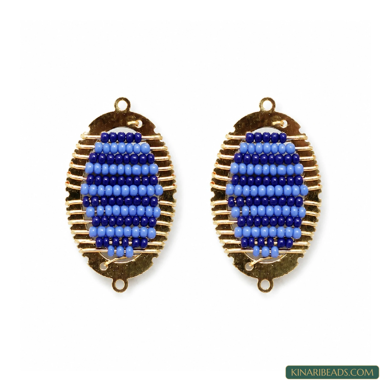 Miyuki Beaded Oval Connectors – 34x20mm, 2 Pack - Blue colour