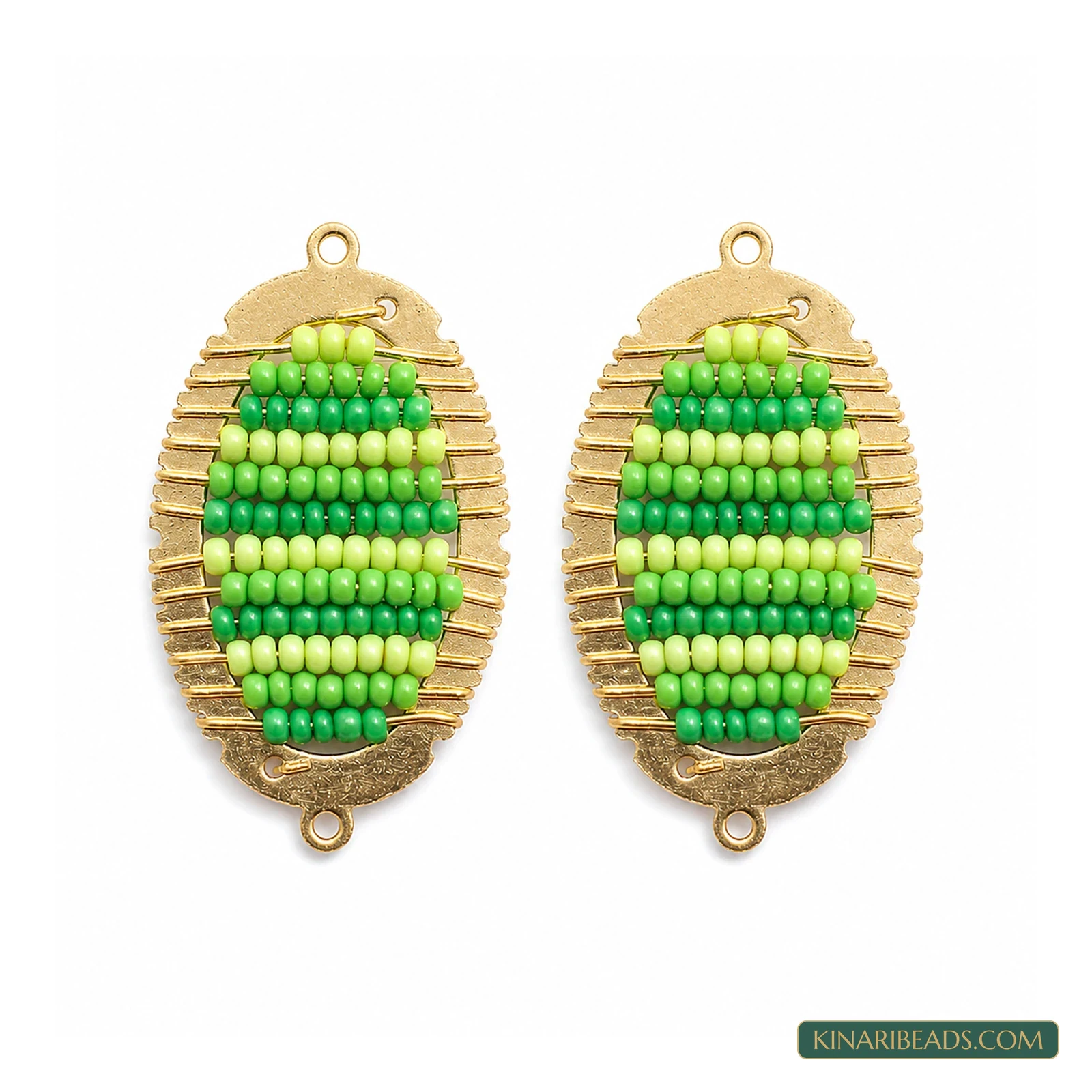 Miyuki Beaded Oval Connectors – 34x20mm, 2 Pack - Green colour