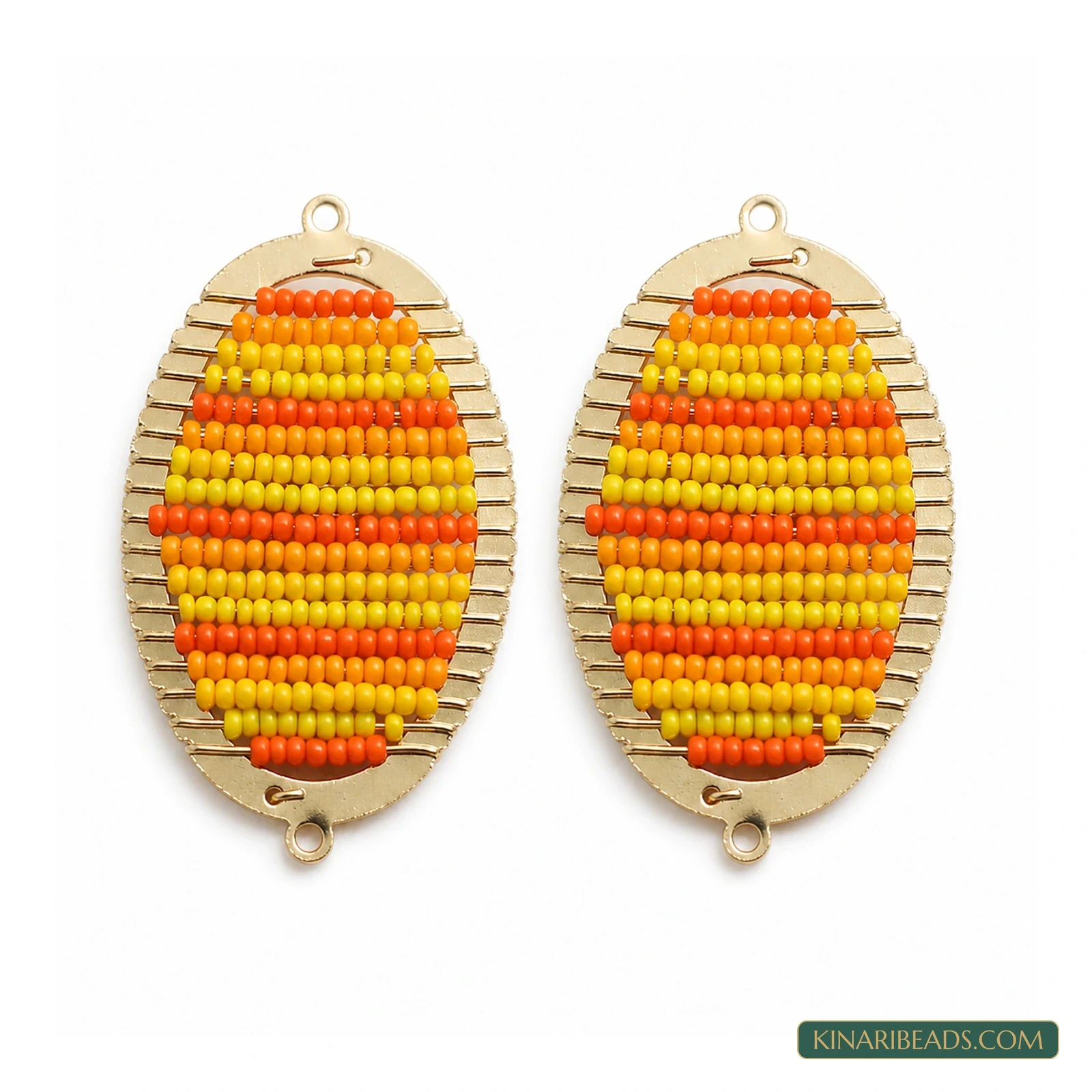 Miyuki Beaded Oval Connectors – 34x20mm, 2 Pack - Orange colour
