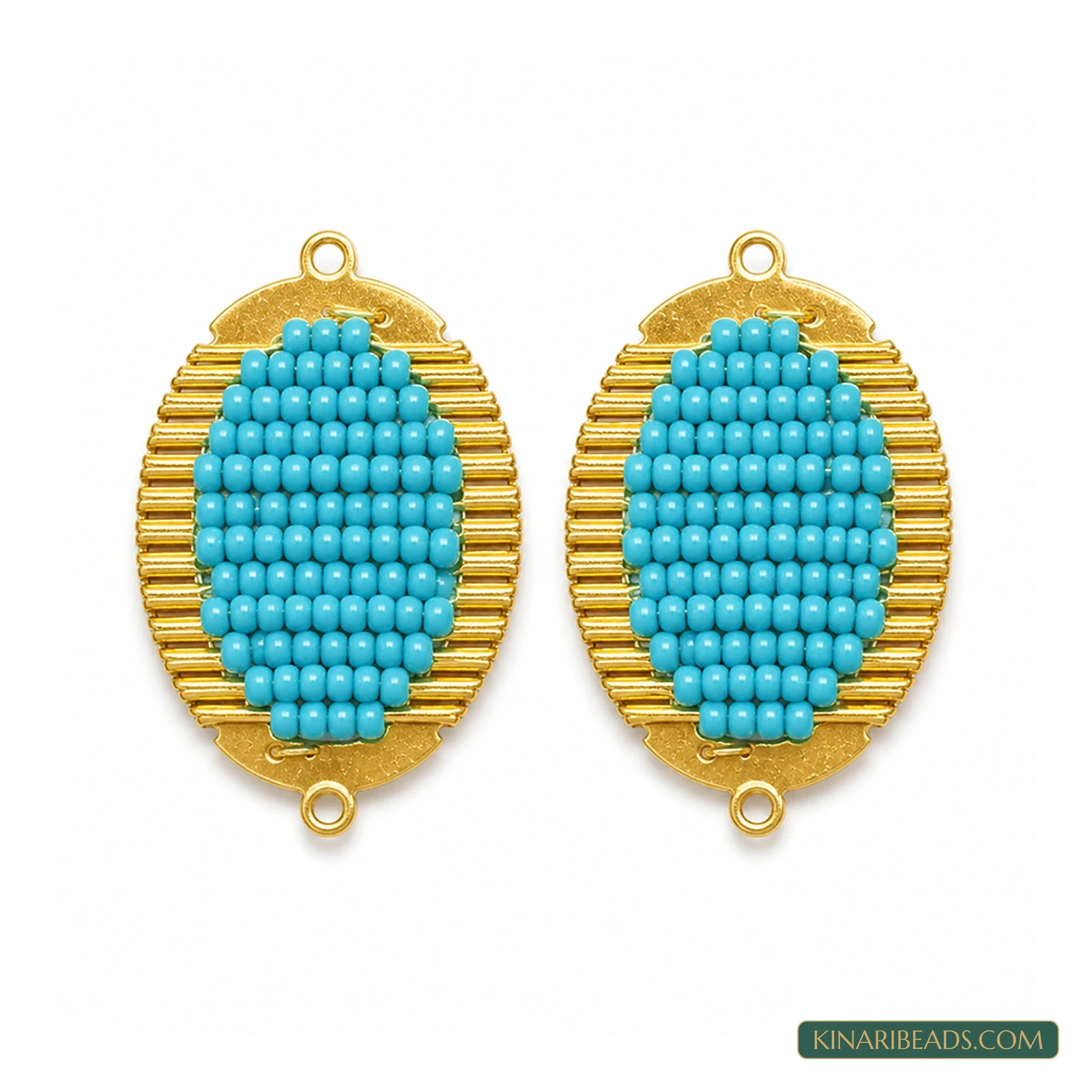 Miyuki Beaded Oval Connectors – 34x20mm, 2 Pack - Turquoise colour
