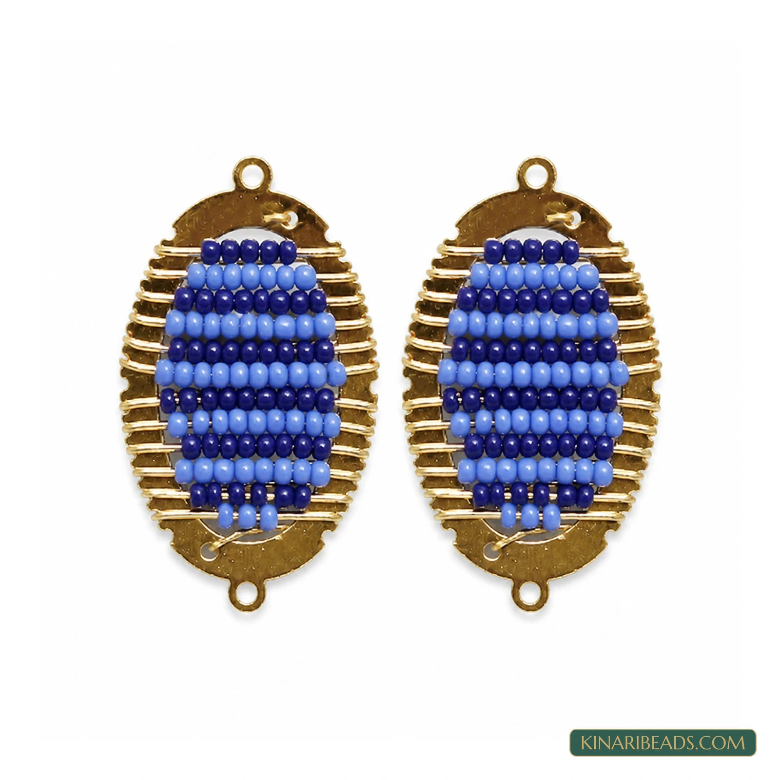 Miyuki Beaded Oval Earring Connectors – 34x20mm, 2 Pack - Blue colour