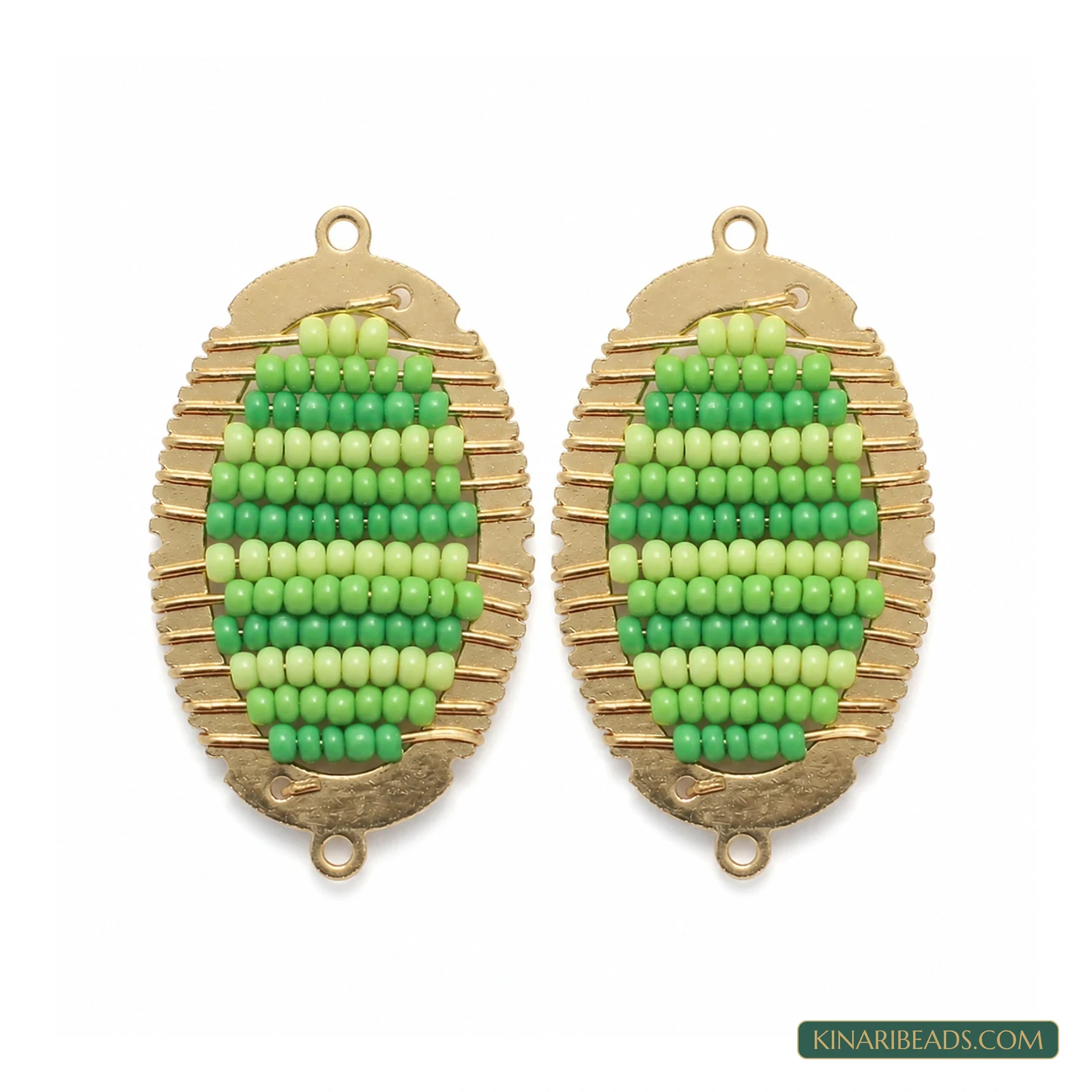 Miyuki Beaded Oval Earring Connectors – 34x20mm, 2 Pack - Green colour