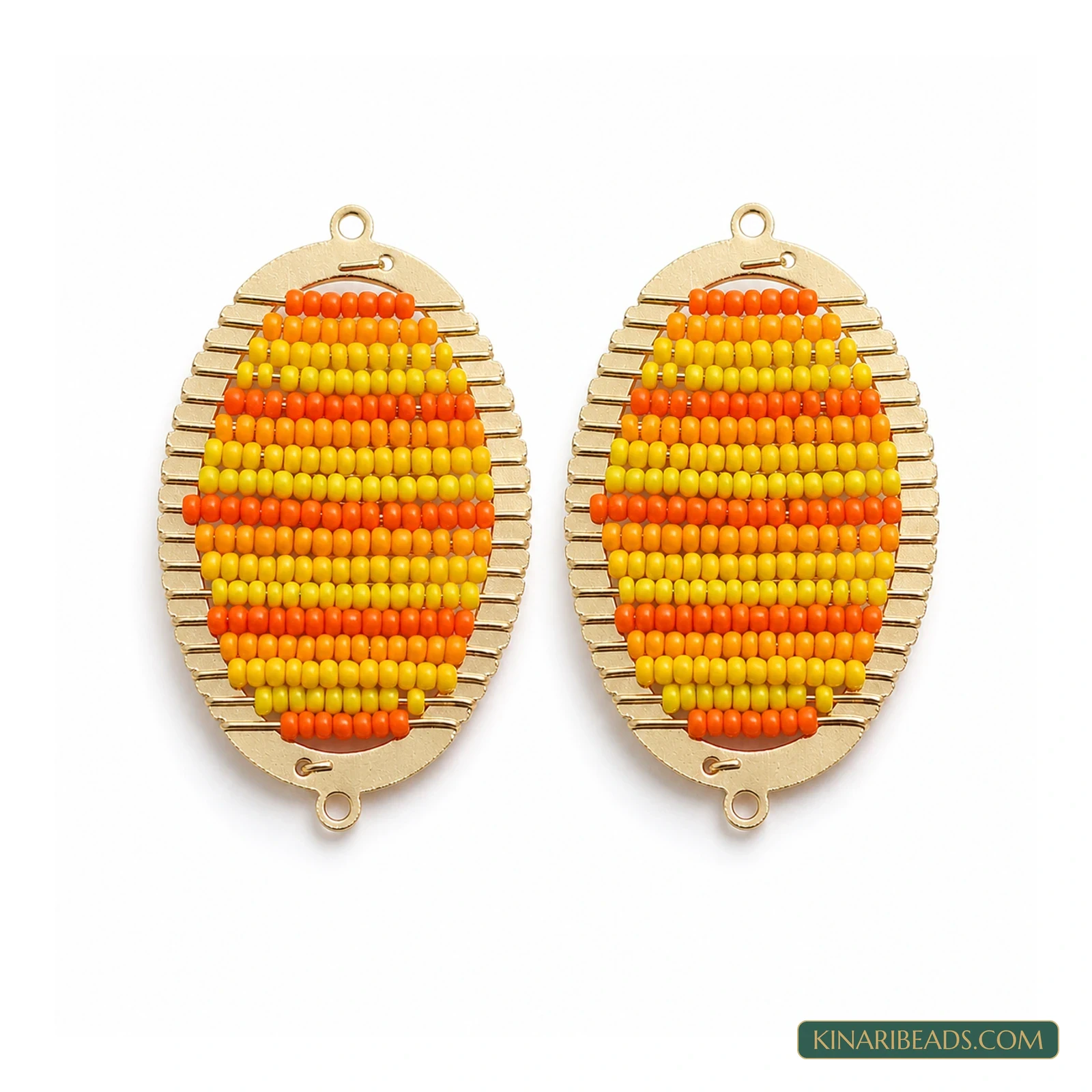 Miyuki Beaded Oval Earring Connectors – 34x20mm, 2 Pack - Orange colour