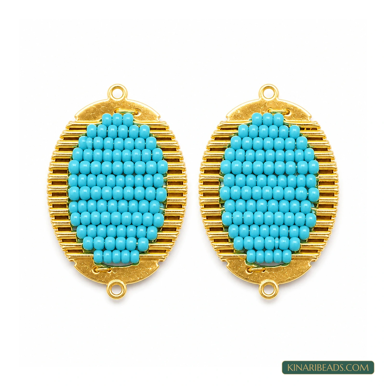 Miyuki Beaded Oval Earring Connectors – 34x20mm, 2 Pack - Turquoise colour
