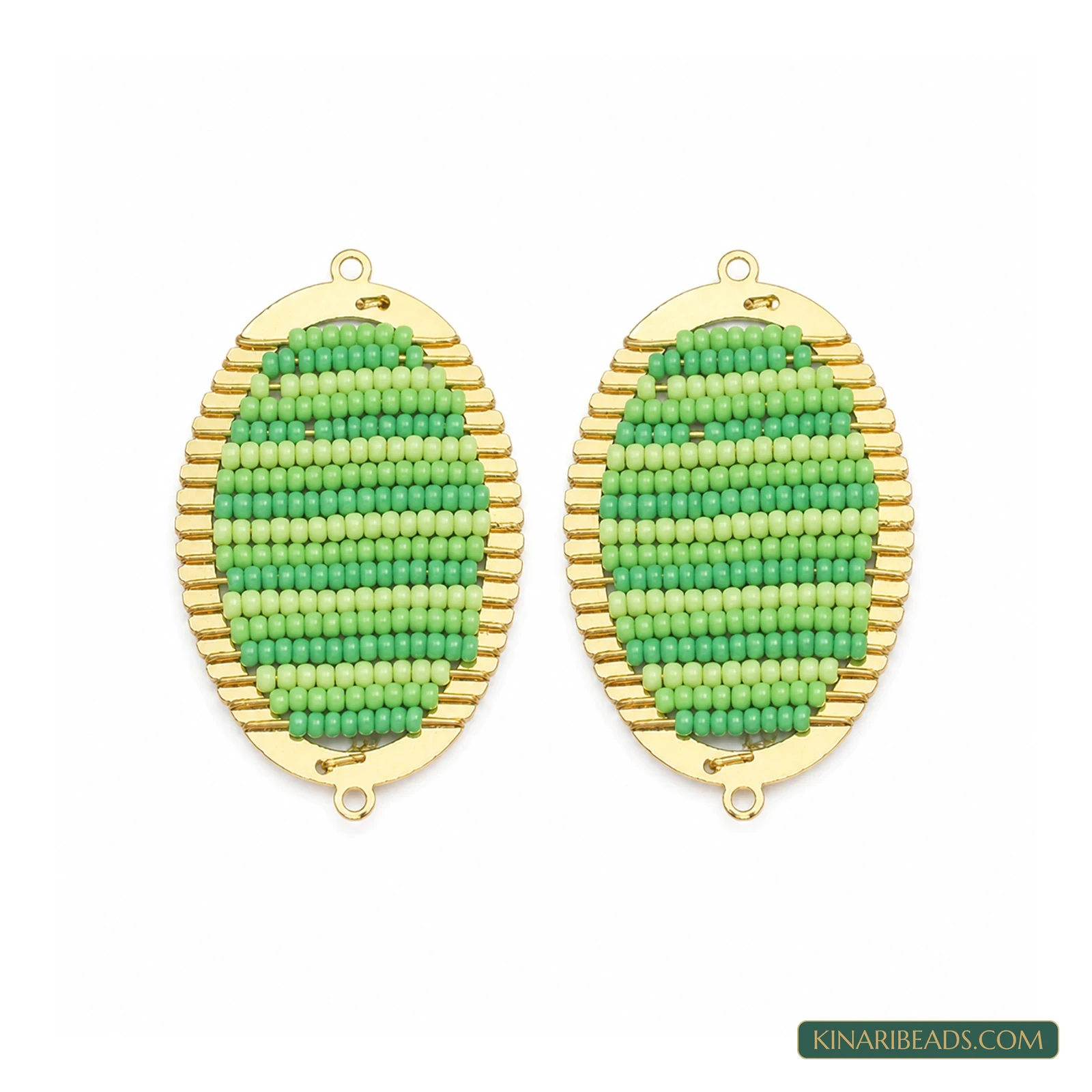 Miyuki Beaded Oval Earring Connectors – 48x28mm, 2 Pack - Green colour