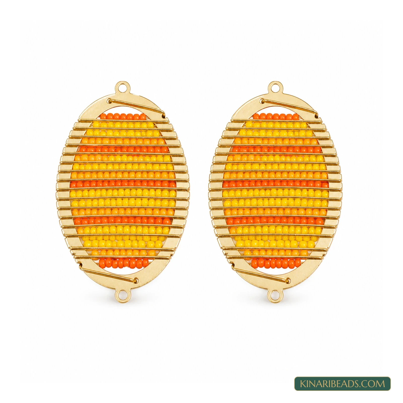 Miyuki Beaded Oval Earring Connectors – 48x28mm, 2 Pack - Orange colour