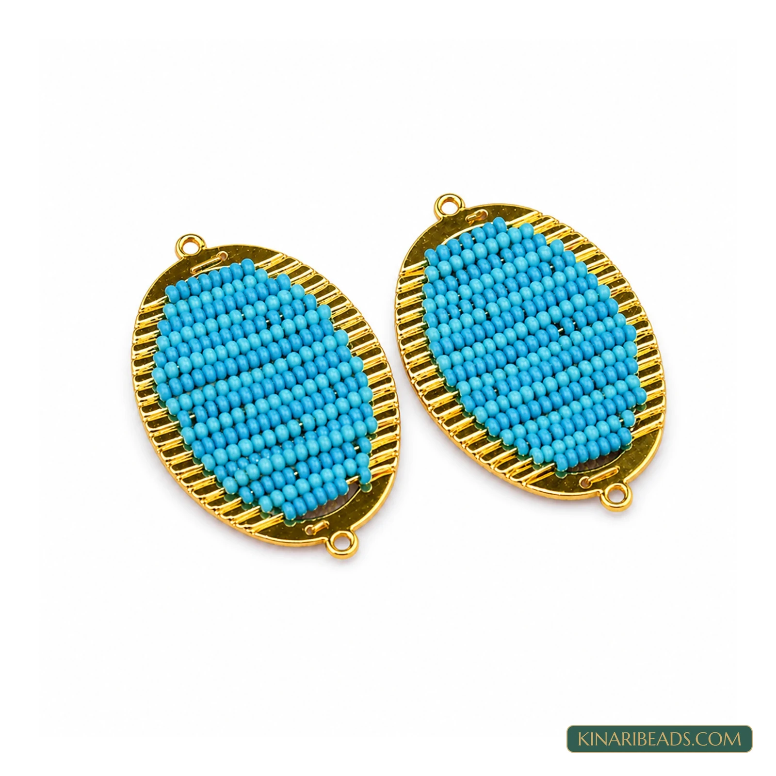 Miyuki Beaded Oval Earring Connectors – 48x28mm, 2 Pack - Turquoise colour