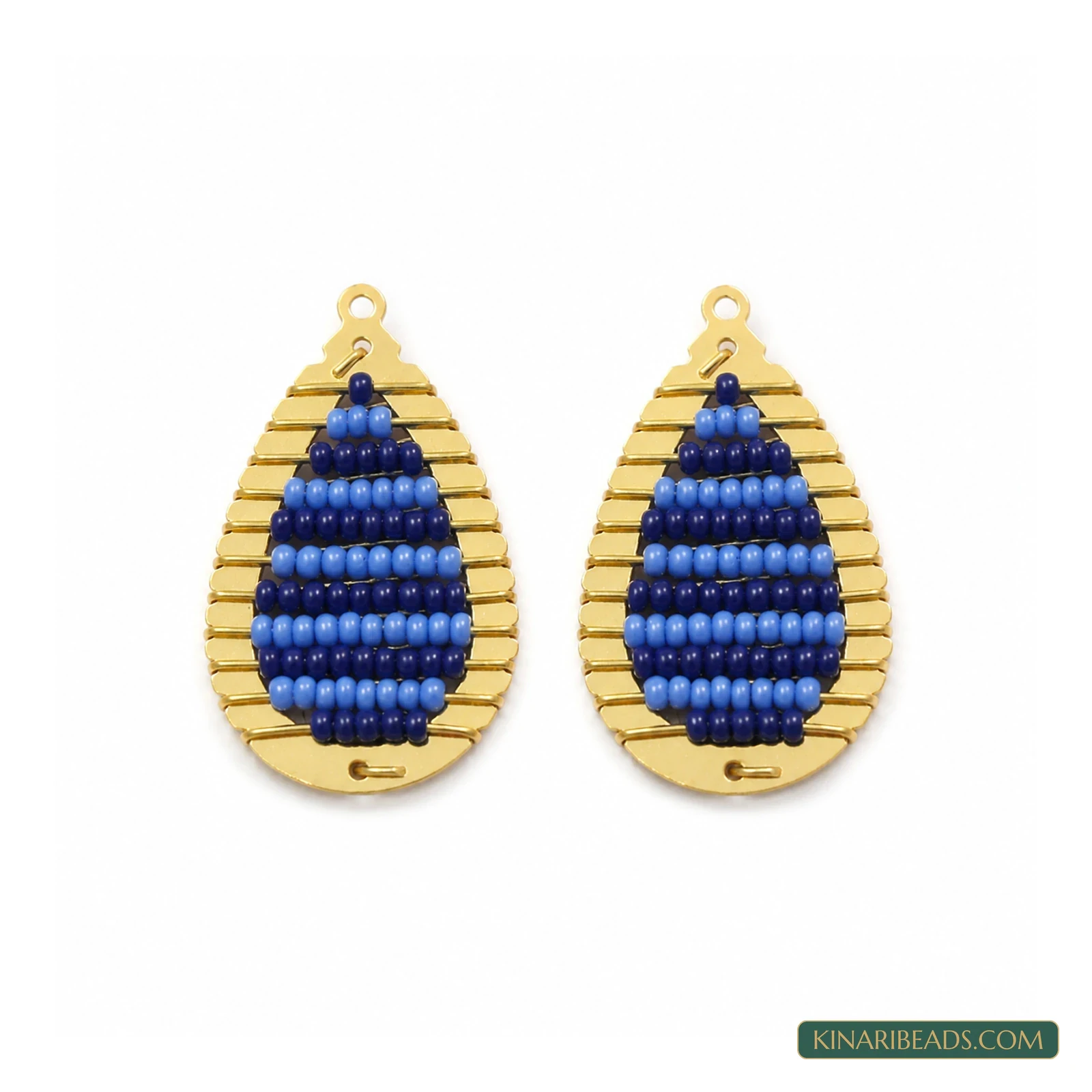 Miyuki Beaded Teardrop Earring Connectors – 32x20mm, 2 Pack - Blue colour