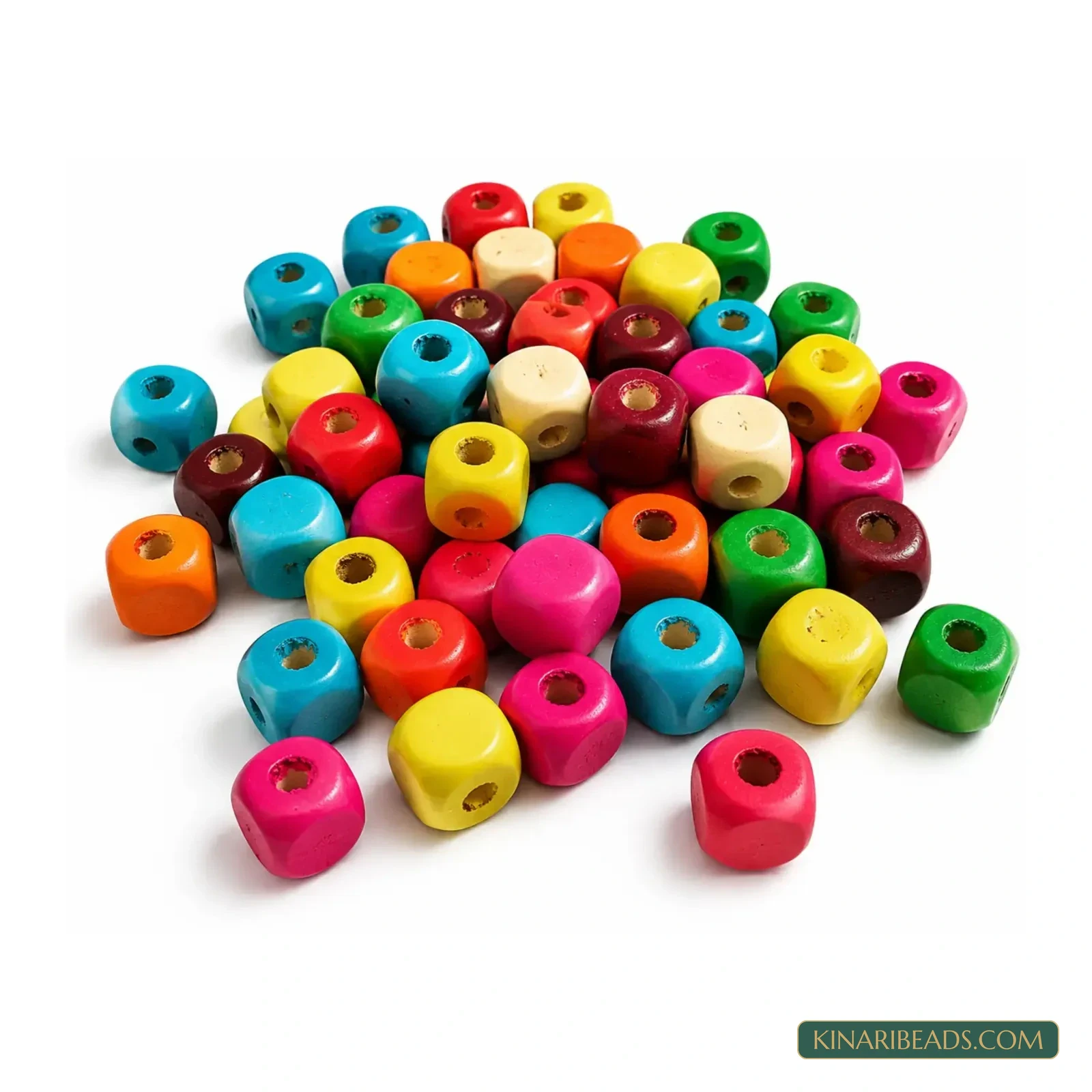 Multicolour Square Wooden Cube Beads for Jewellery & Crafts - 100g