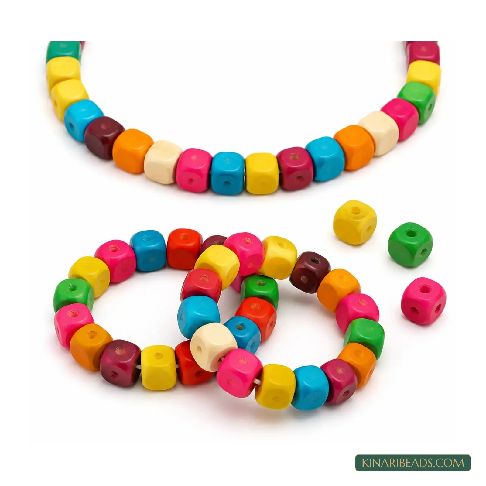 Multicolour Square Wooden Cube Beads for Jewellery & Crafts - 100g product image