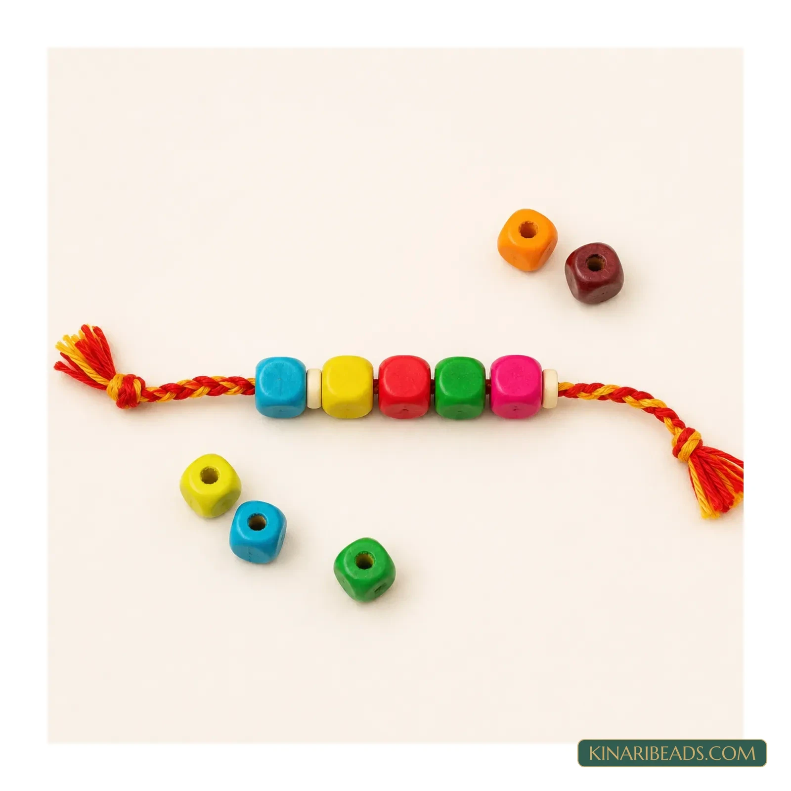 Multicolour Square Wooden Cube Beads for Jewellery & Crafts - 100g product image