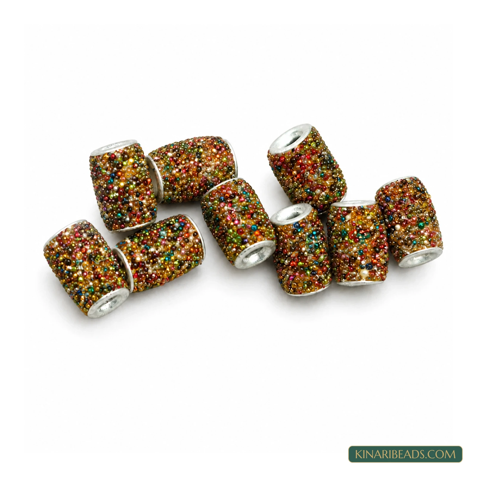 Multicolour Textured Drum Lac Beads 15x10mm – 10 Pcs