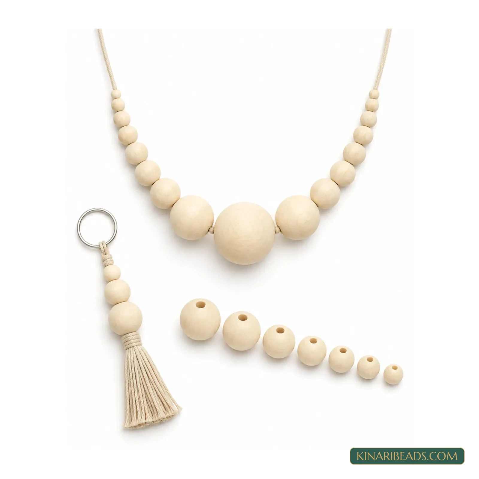 Natural Round Wooden Beads for Macrame & Crafts - 100g product image