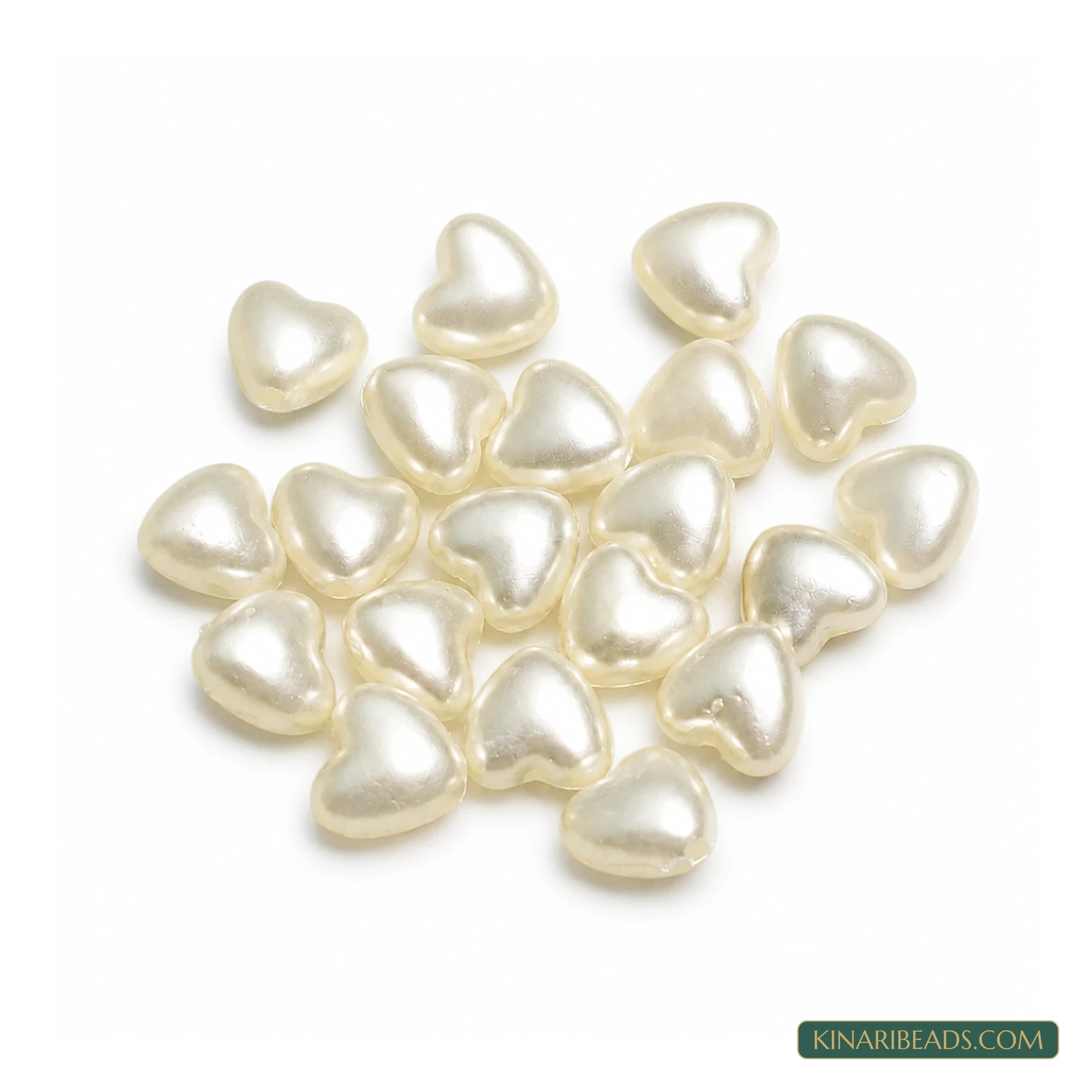 Off White Heart Acrylic Pearl Beads – Multiple Sizes, 100 Gm - Off White colour