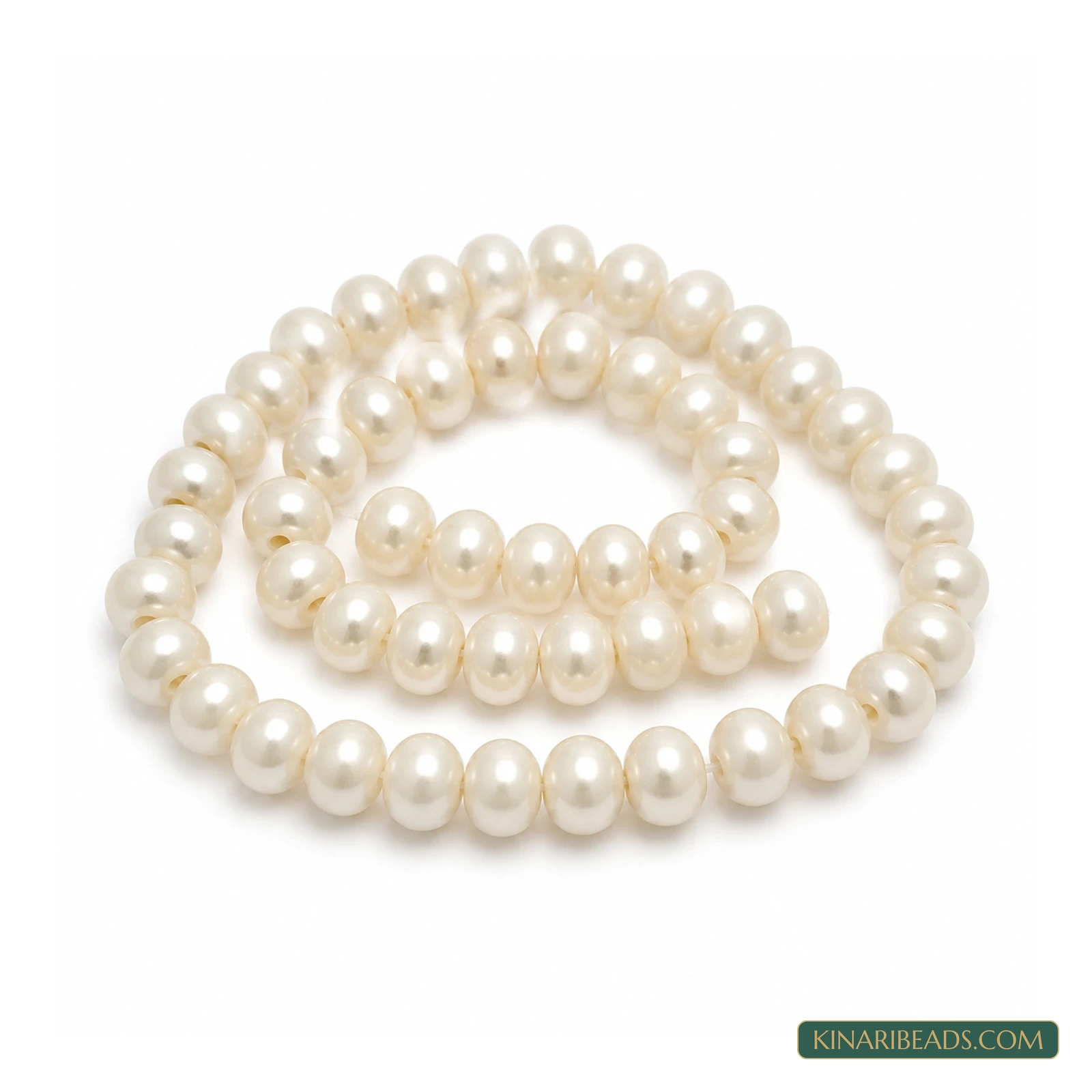 Off White Rondelle Glass Pearl Beads – 6mm, 1 String