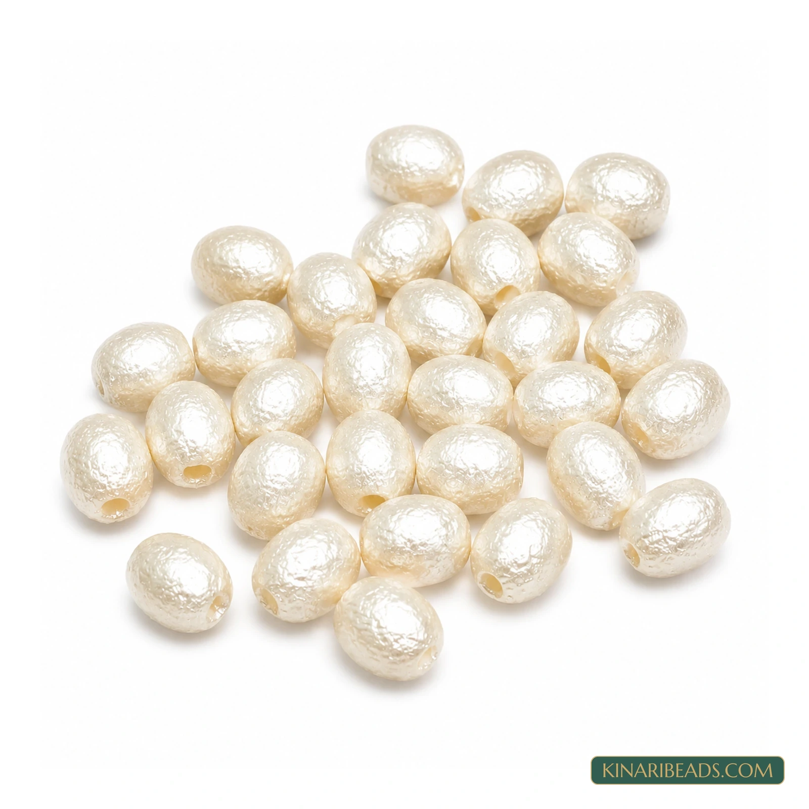 Off White Round Acrylic Pearl Beads – 12X9mm, 100 Pcs