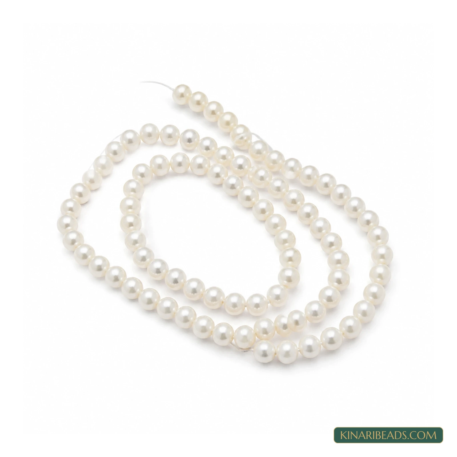 Off White Round Glass Pearl Beads – Multiple Sizes, 1 Strings product image