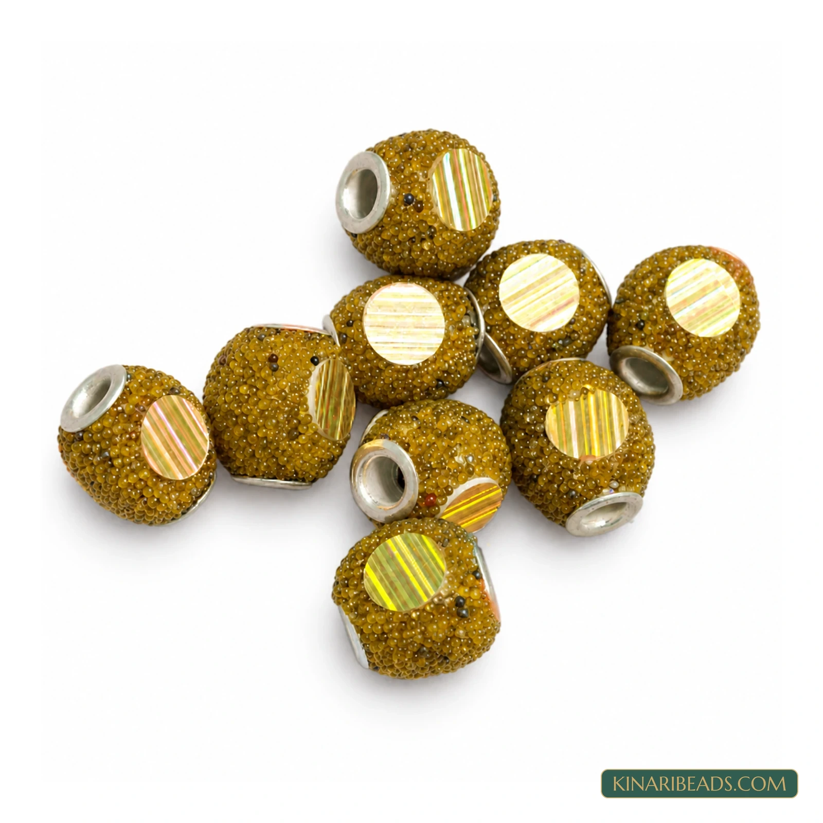 Olive Mirror Tyre Lac Beads 12mm – 10 Pcs