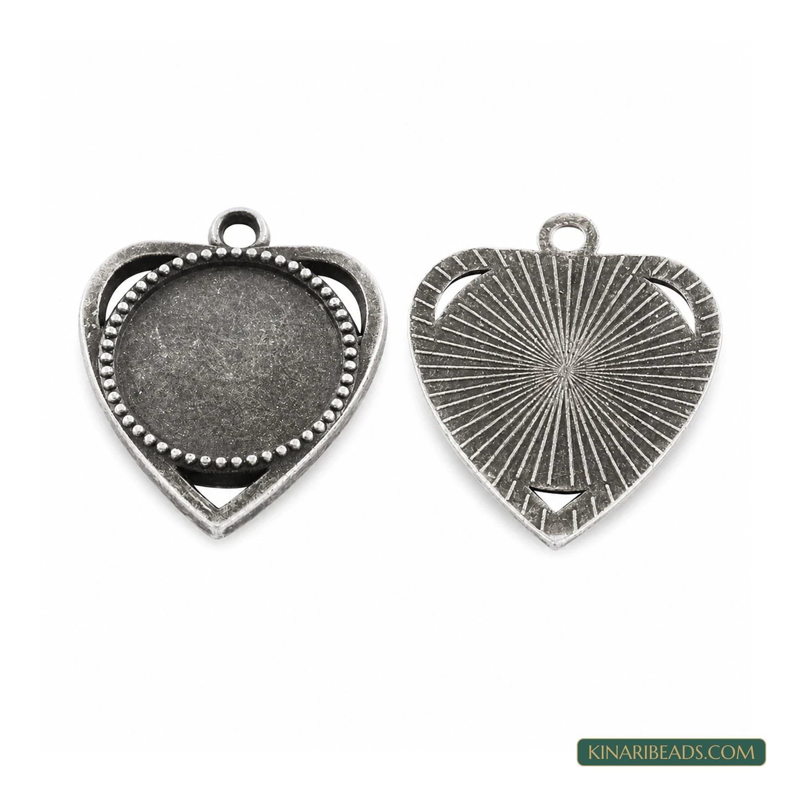 Ornate Tibetan Antique Silver Heart Cabochon Trays – 1.25 Inch