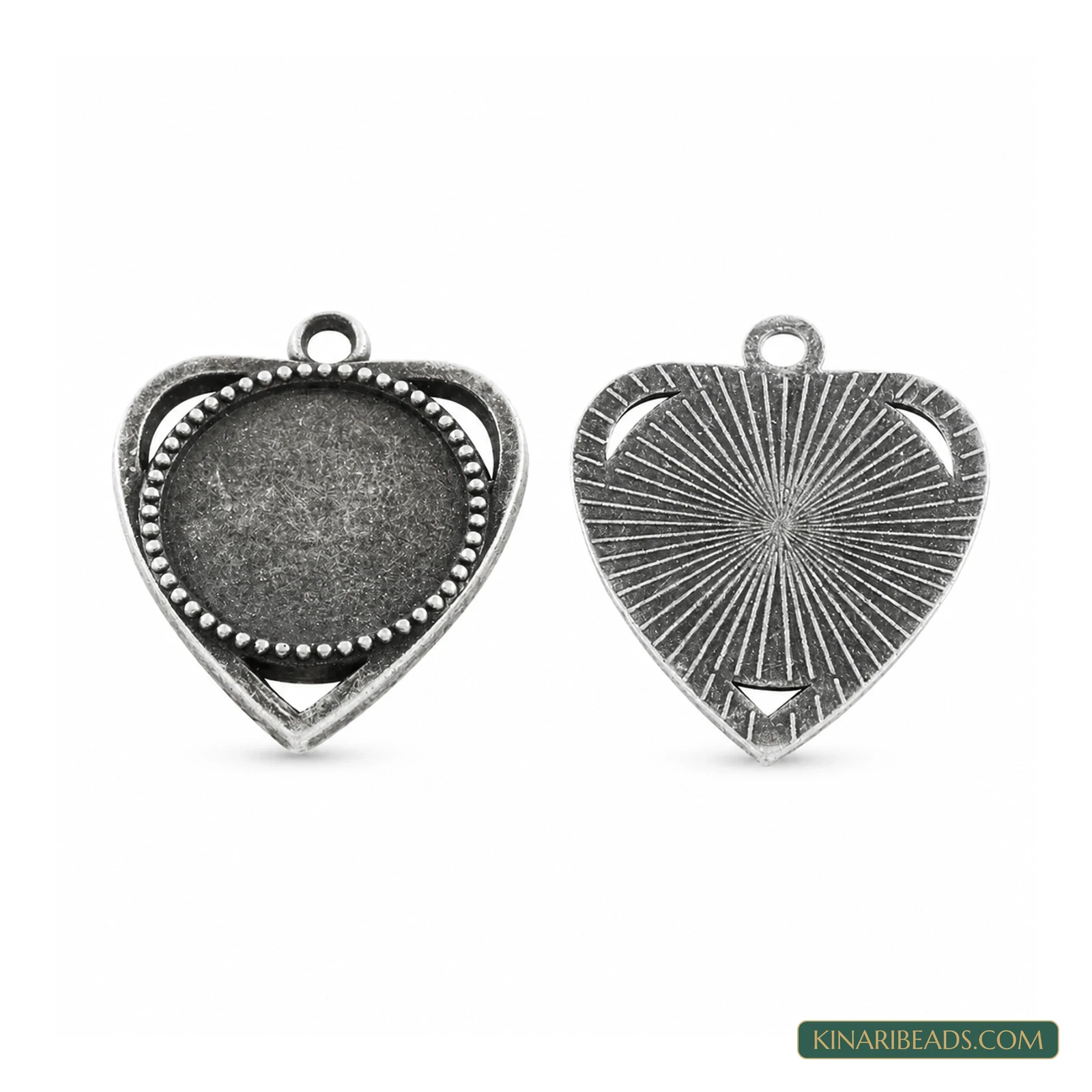 Ornate Tibetan Antique Silver Heart Cabochon Trays – 1.25 Inch product image