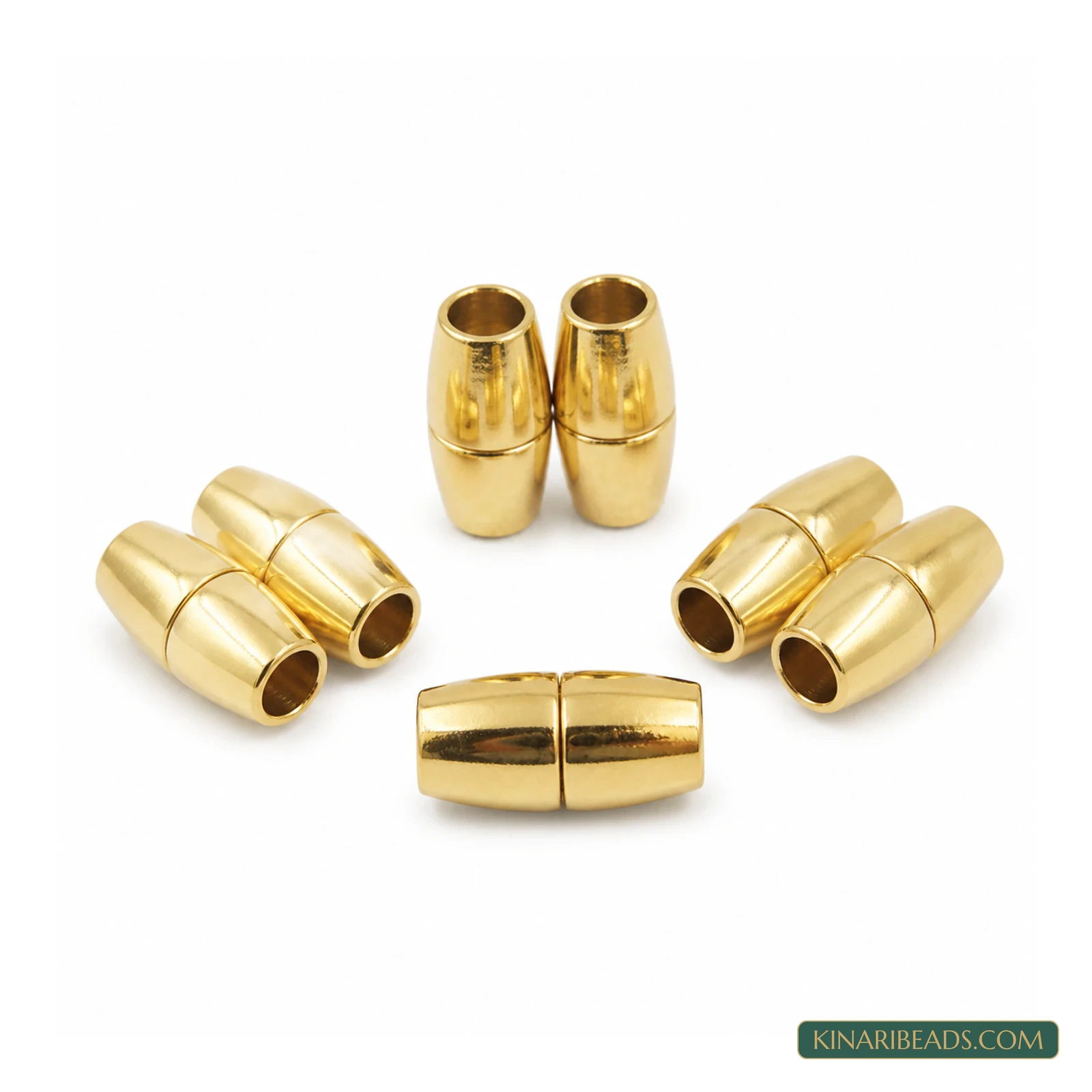 Oval Magnetic Leather Cord Connectors Clasp 16x7mm, 3.75mm Hole Size – 5 Pcs - Light Gold colour