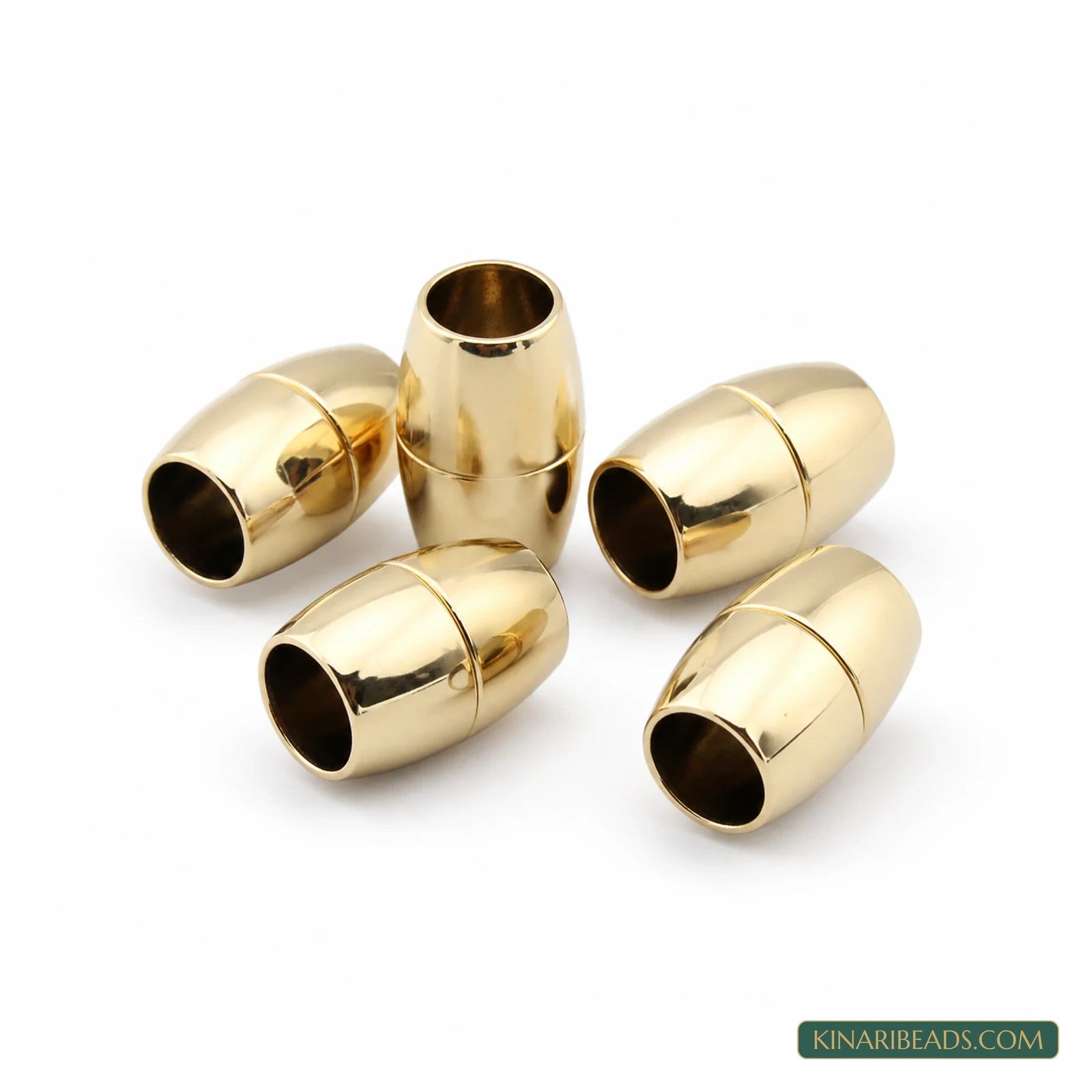 Oval Magnetic Leather Cord Connectors Clasp 16x9mm, 6mm Hole Size – 5 Pcs - Light Gold colour