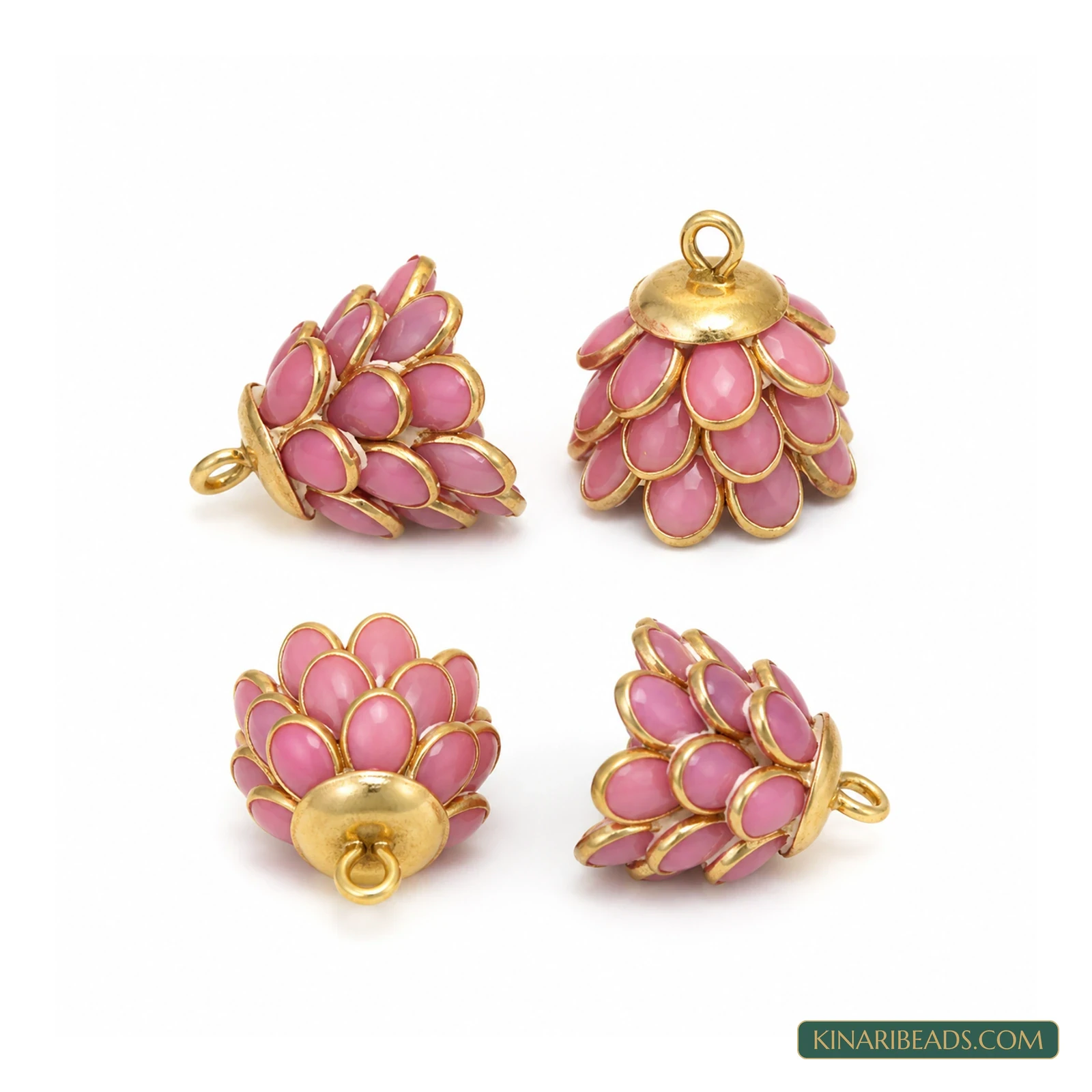Pacchi Jhumka Earring Components – 14x17mm, 2 Pairs - Pink colour