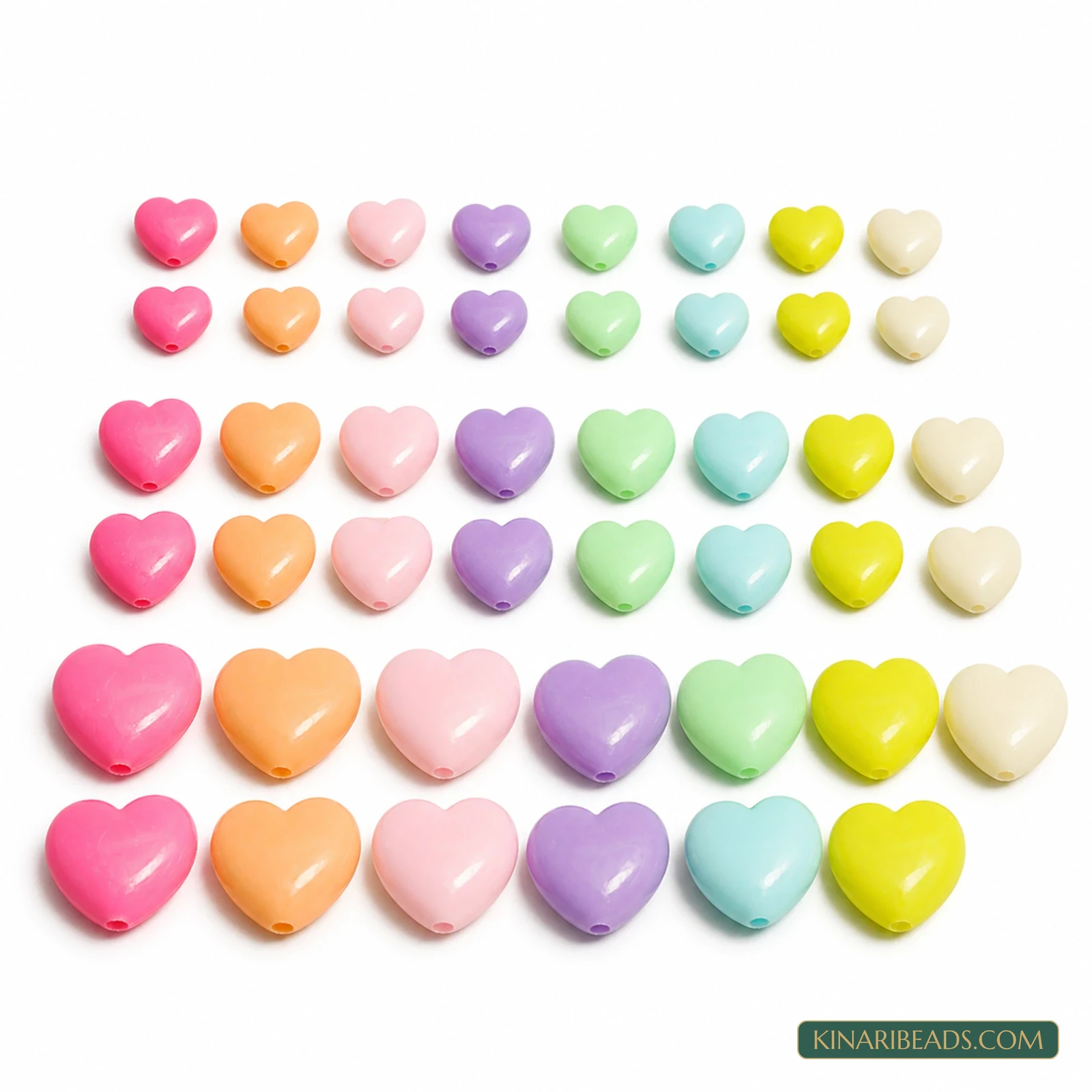 Pastel Multicolour Heart Acrylic Beads - 100g | 8mm, 10mm & 12mm