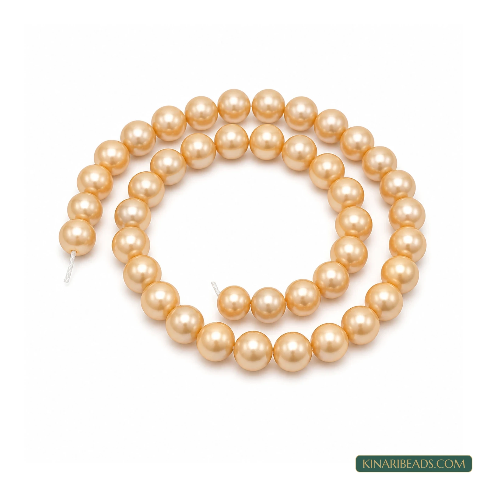 Peach & Silver Round Glass Pearl Beads – Multiple Sizes, 1 String