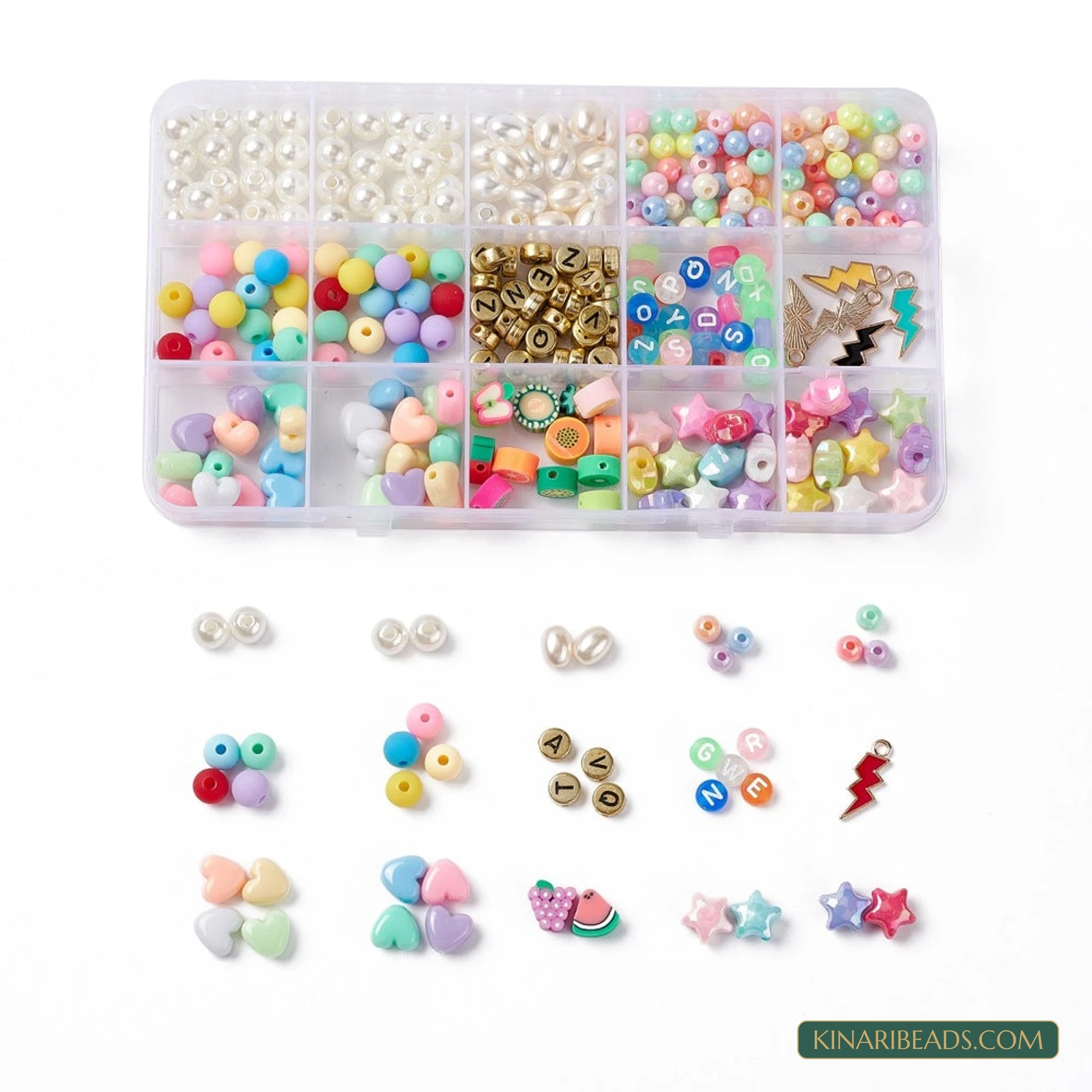 Pearl, Heart, Star, Letter & Fruit Beads Jewellery Making Kit - Multicolour colour